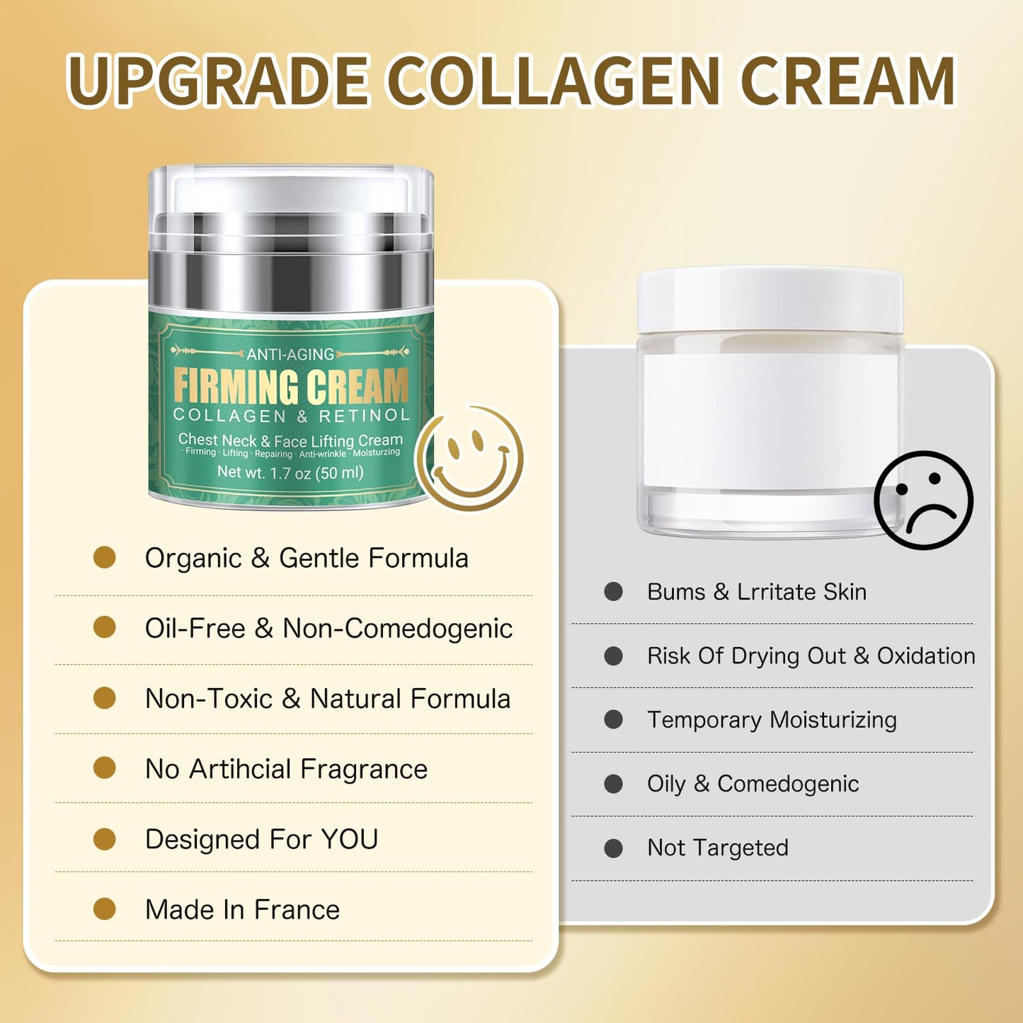 5-in-1 Anti-Aging Neck & Face Firming Cream with Retinol & Collagen – Tightens, Lifts & Moisturizes Skin for Men & Women, 1.7 oz