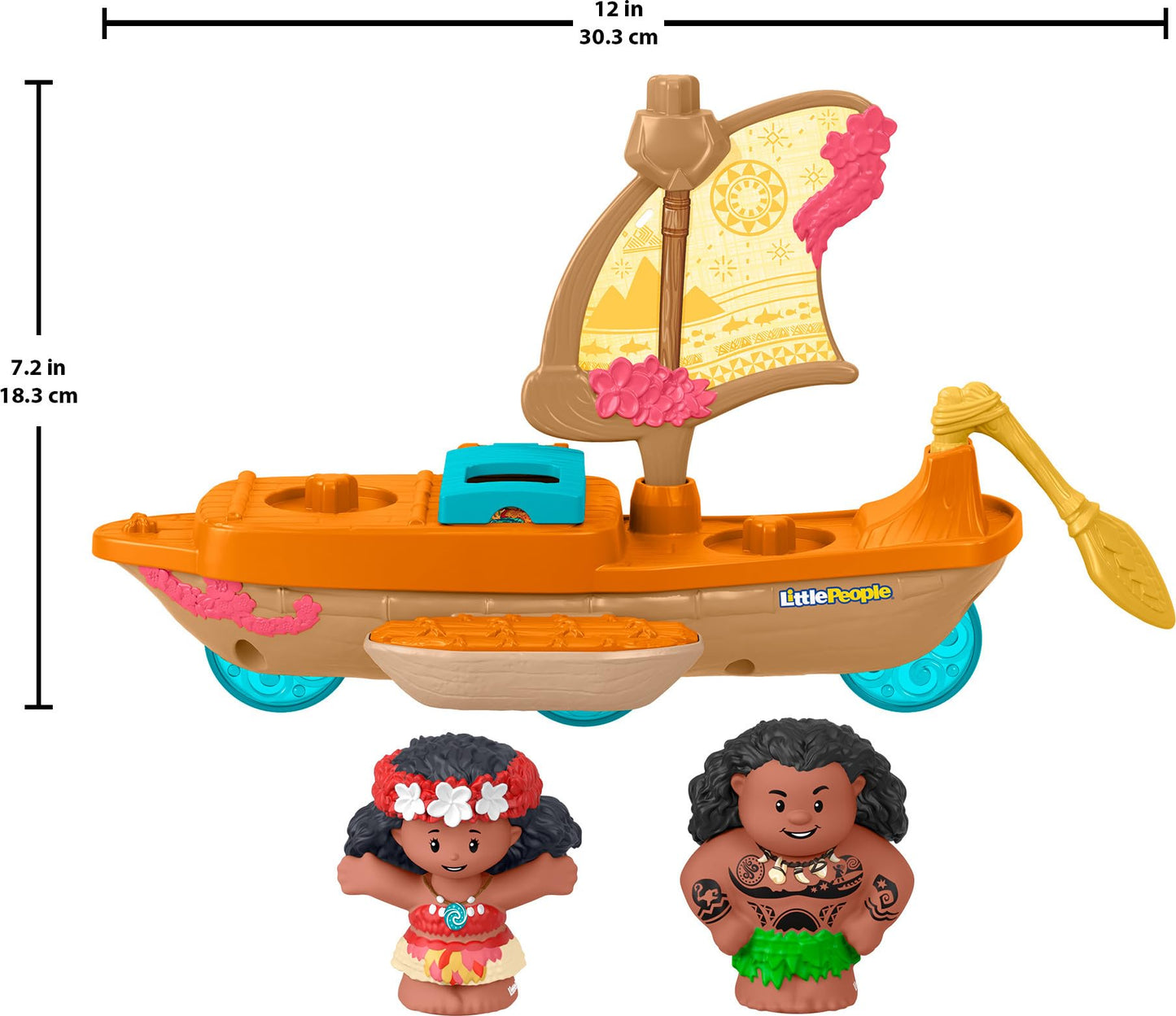 Fisher-Price Little People Toddler Toy Disney Princess Moana & Maui’s Canoe Sail Boat with Figures for Pretend Play Ages 18+ Months