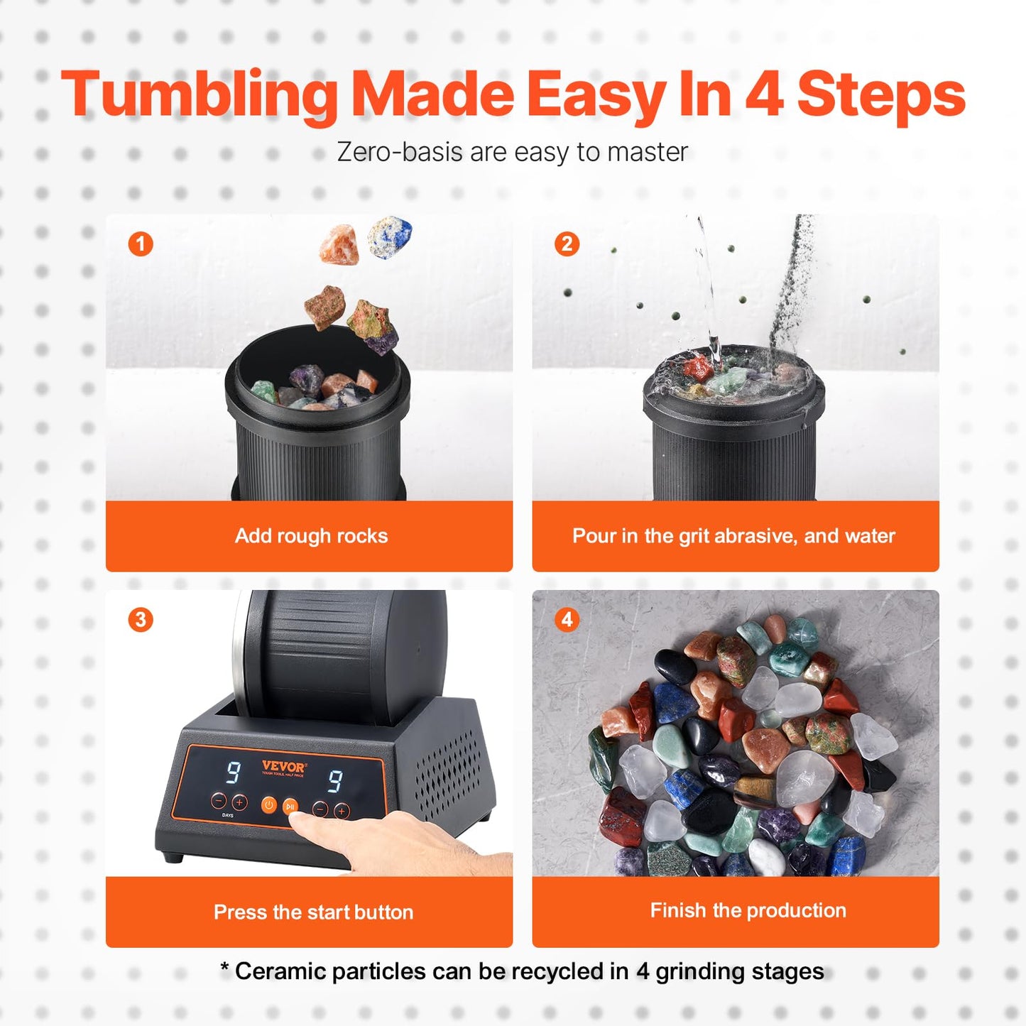 VEVOR 4 lbs Rock Tumbler Machine – 9-Speed Stone Polisher with 9-Day Timer, Direct Drive Motor, Cold-Rolled Steel, for Kids & Adults