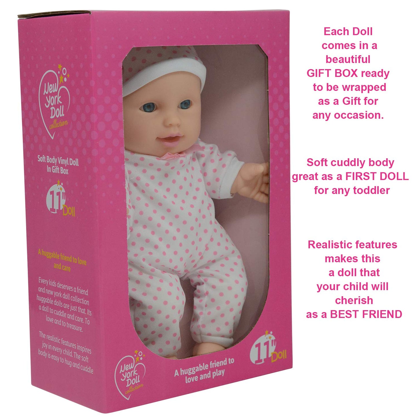 11 inch Soft Body Boy Baby Doll in Gift Box - Doll Pacifier Included -Toy Dolls for Boys and Toddlers (Caucasian)