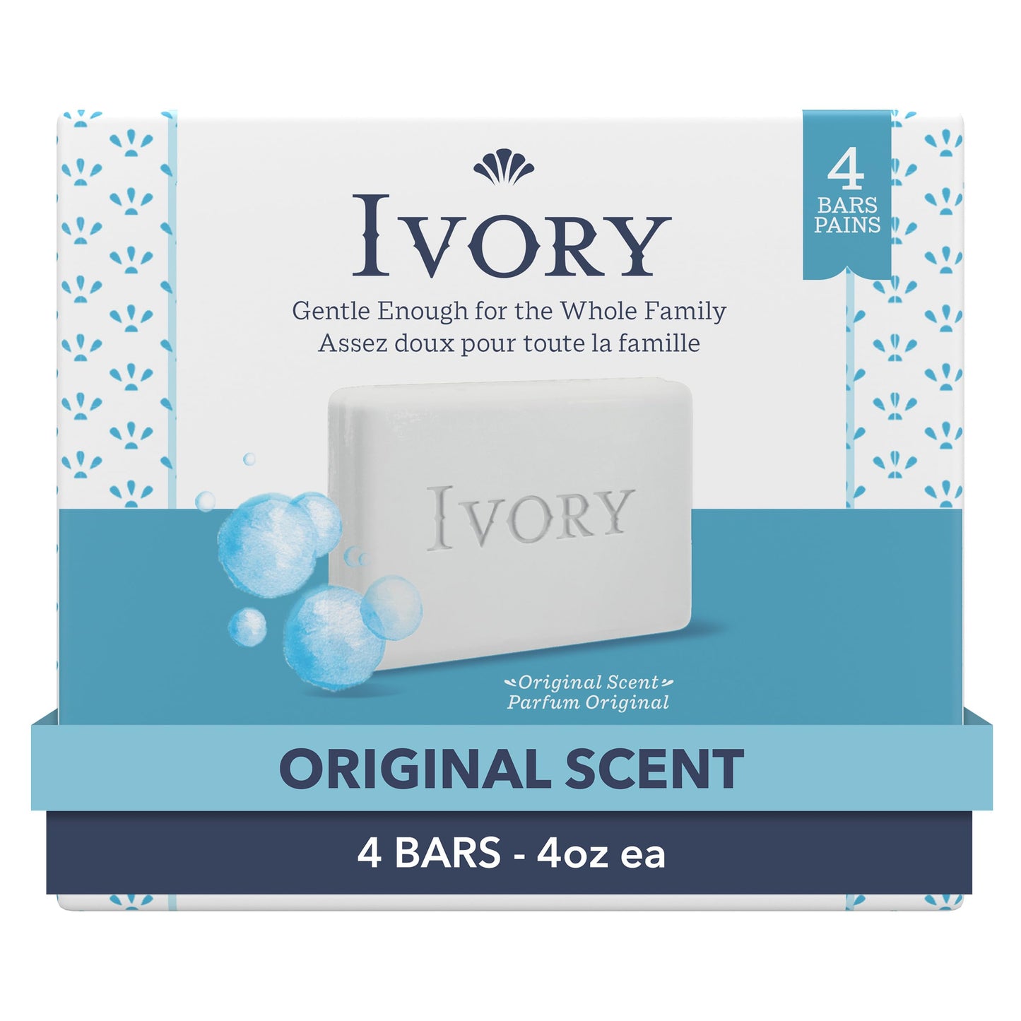Ivory Gentle Bath Bar Soap, 4oz 4-Pack – 99.44% Pure, Plant-Based Cleansers, Original Scent, Family-Friendly, No Parabens or Phthalates