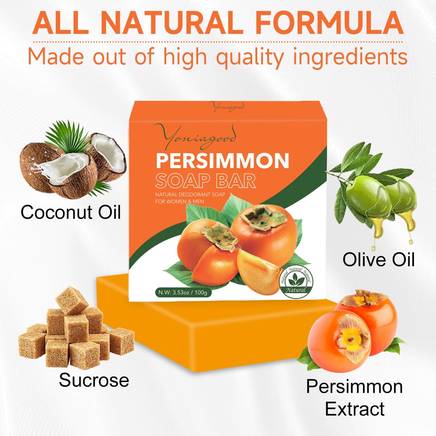 Yoniagood 3-Pack Persimmon Soap Bars β Natural Deodorant Body Soap for Odor Control, Removes Strong Smell, Organic for Men & Women