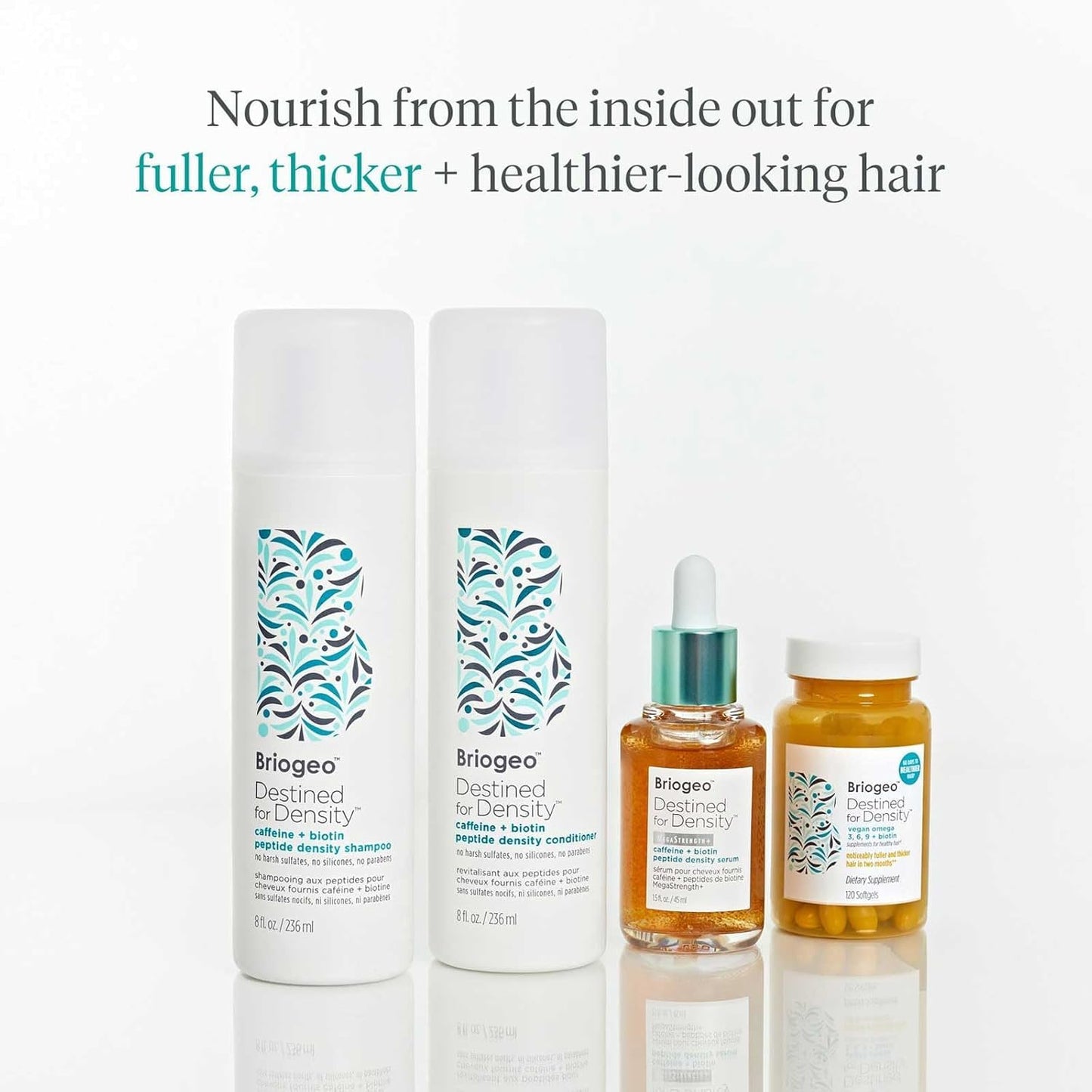 Briogeo Destined for Density Caffeine + Biotin Peptide Shampoo & Conditioner Set – Boosts Hair Thickness & Volume, Vegan & Cruelty-Free, 8 fl oz Each