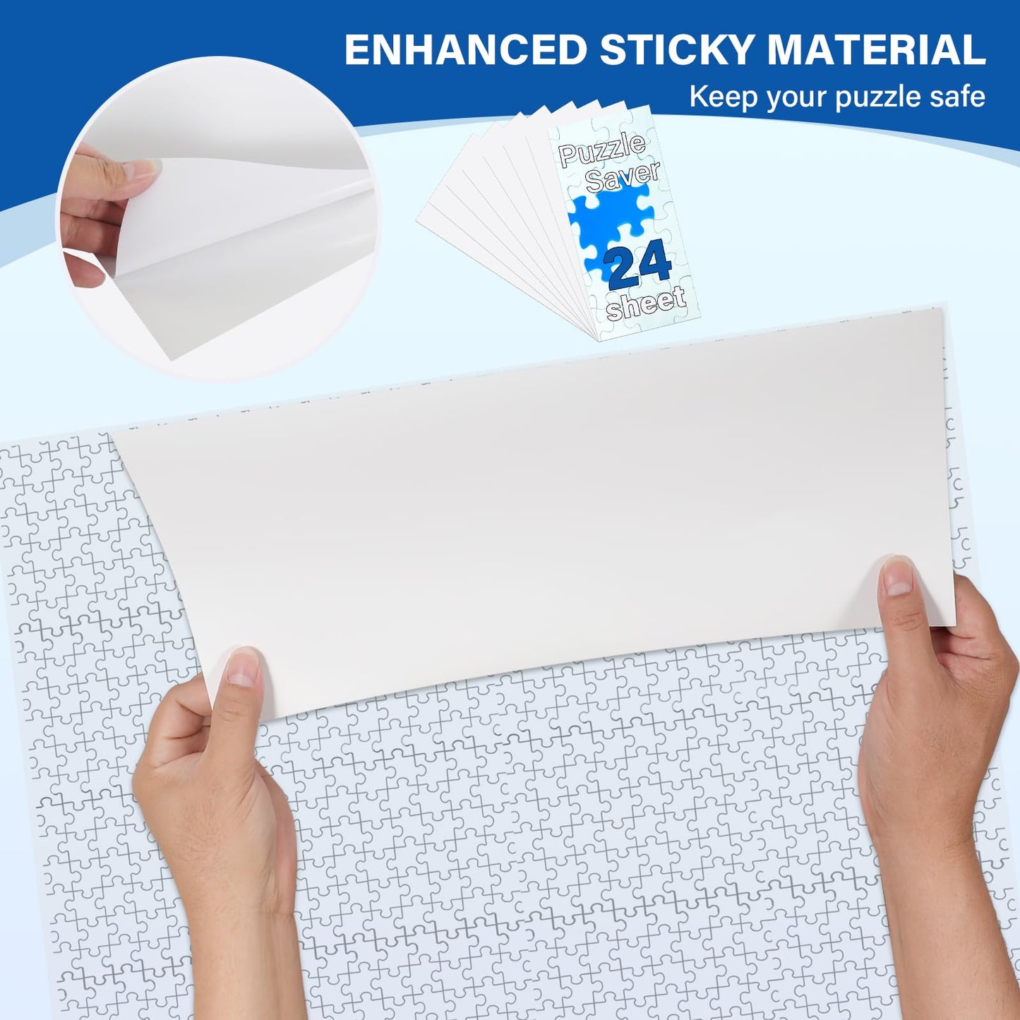 Puzzle Glue Sheets for 1000-Piece Puzzles – 24 Easy Peel & Stick Saver Sheets, No-Clean Jigsaw Stickers, Gift for Puzzle Lovers