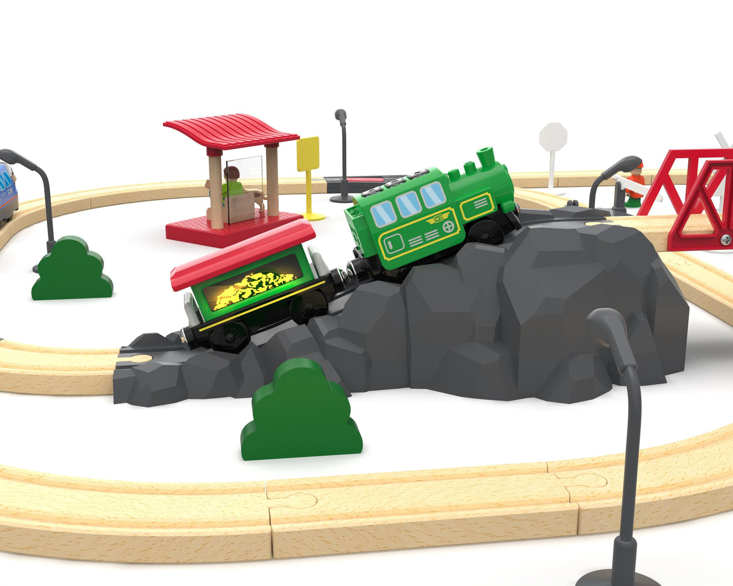 Wooden Battery Operated Locomotive Train with Remote Control – Fits All Major Track Sets, Powerful Engine (Batteries Not Included)