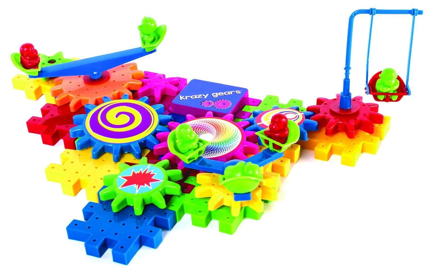 Krazy Gears Gear Building Toy Set - Interlocking Learning Blocks - Motorized Spinning Gears - 81 Piece Playground Edition