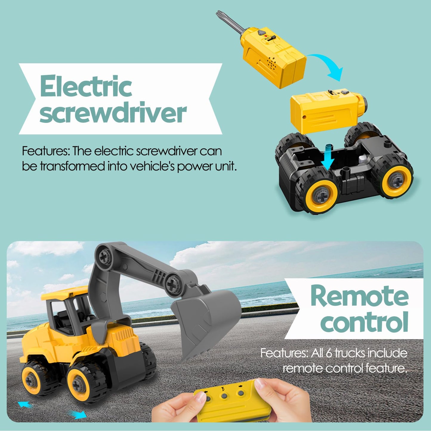 TOYTWIST Take-Apart Excavator Toy with Electric Screwdriver – STEM Construction Set, Remote Control Car for Kids 6+, Indoor & Outdoor Play