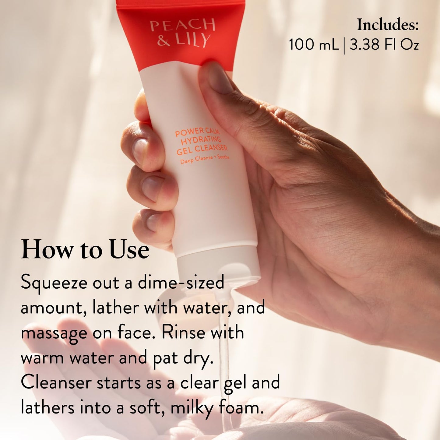 Peach & Lily Power Calm Hydrating Gel Cleanser - Korean Skincare Face Wash for All Skin Types, Vegan, Fragrance-Free, 100ml Travel Size