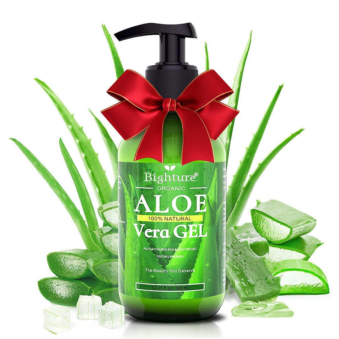 BIGHTURE 100% Aloe Vera Gel from Fresh Aloe Leaves – Soothing, Firming, After Shave & Sunburn Relief Skincare