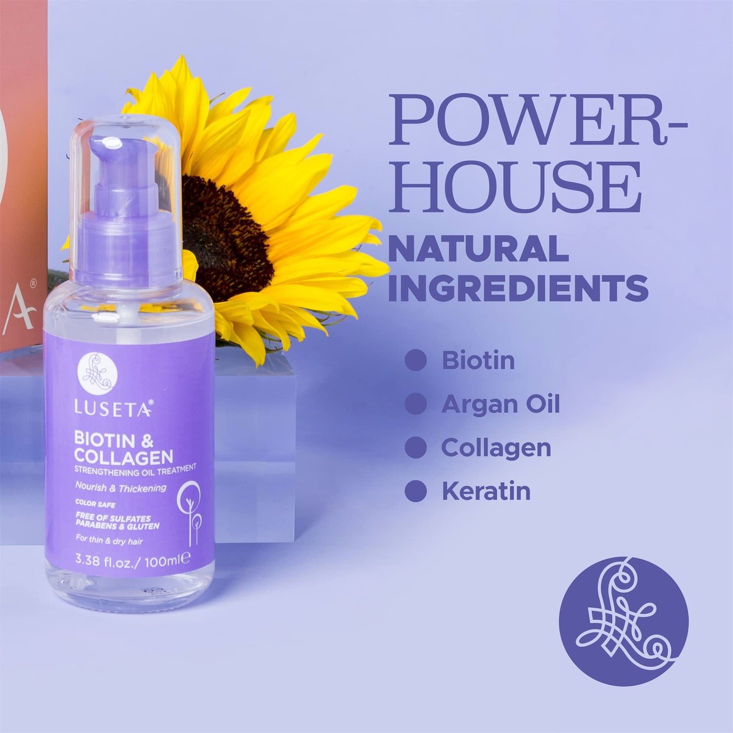 LUSETA Biotin Hair Growth Serum with Collagen – Hair Oil for Thinning, Frizzy & Damaged Hair, Thickening & Scalp Health, 3.38 Fl Oz