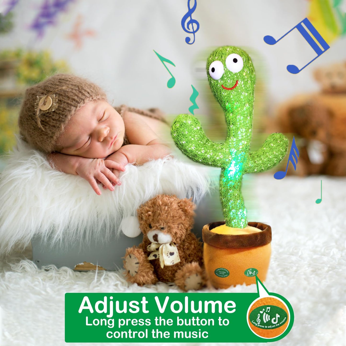 Pbooo Dancing Talking Cactus Toy - 120 Songs, LED, Voice Record, Singing & Dancing Mimicking Plush Toy for Babies & Kids