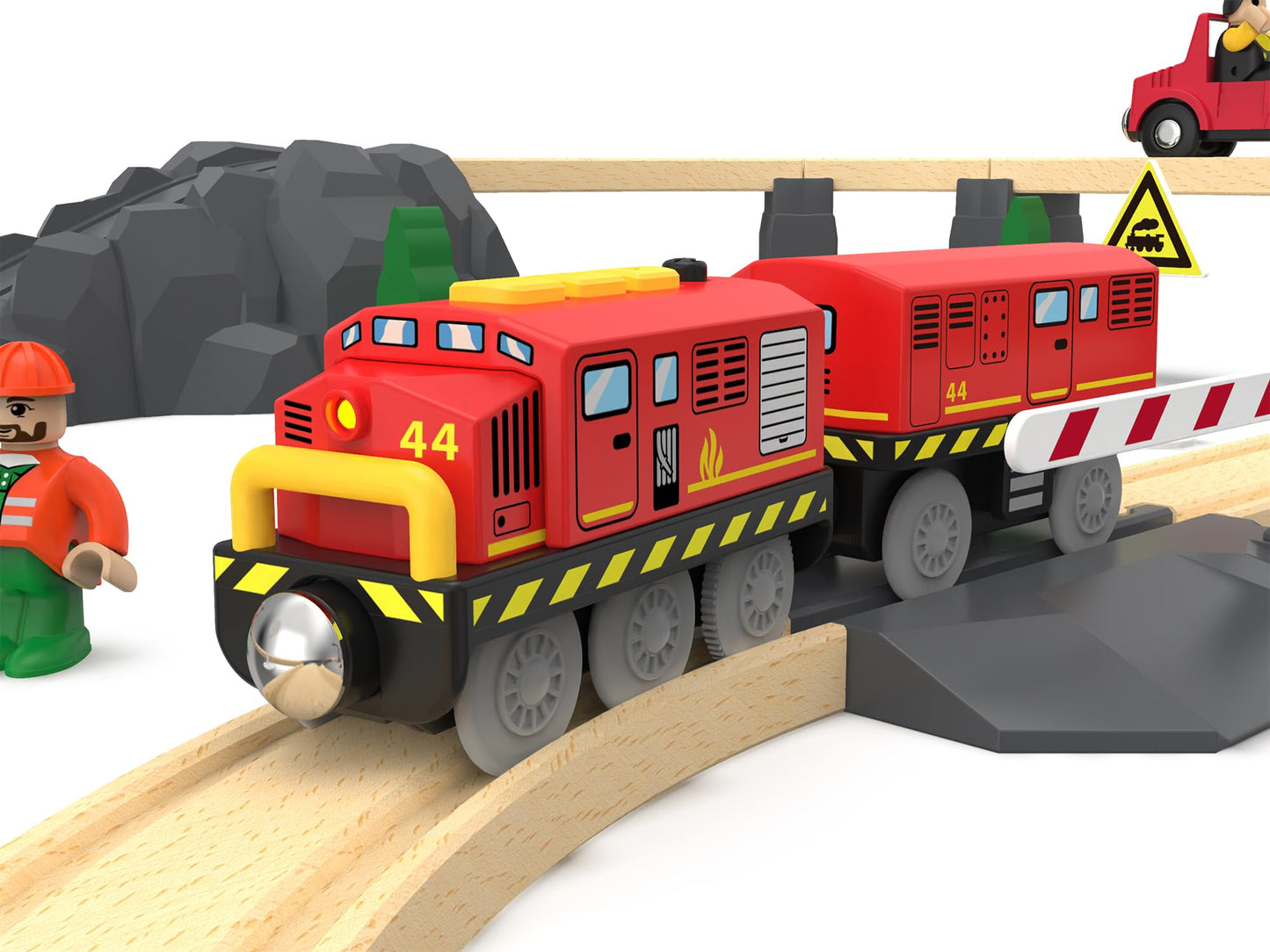 Battery Operated Locomotive Train for Wooden Tracks – Motorized Toy Train with Magnetic Connection, Compatible with Thomas, Brio, Chuggington & More