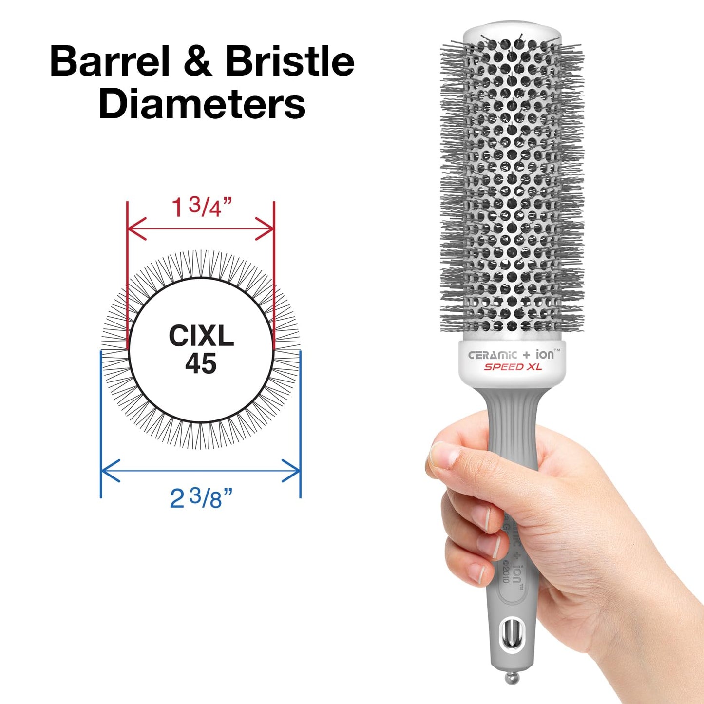 Olivia Garden Ceramic + Ion Speed XL Round Thermal Brush 1¾" – Extra-Long Barrel Blowout Brush for Normal to Thick Hair, Professional Styling Tool