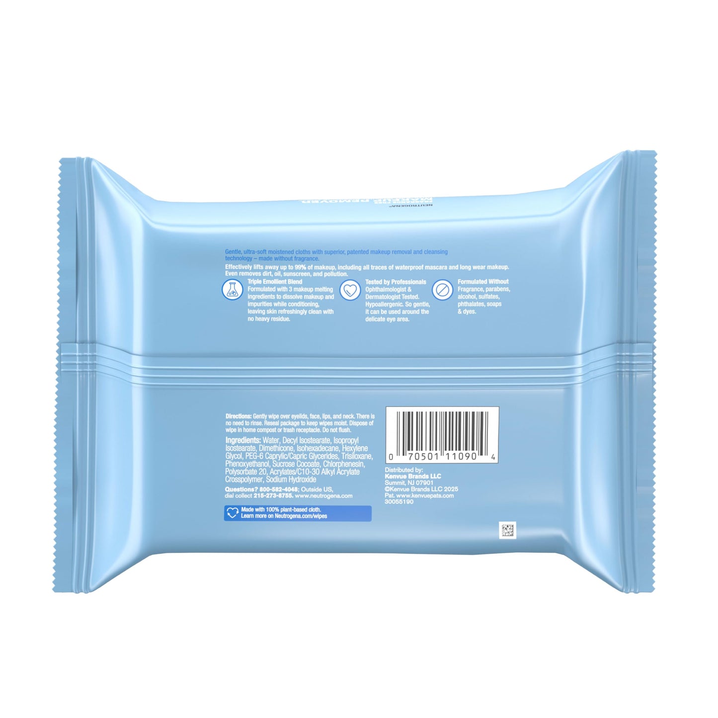 Neutrogena Fragrance-Free Makeup Remover Wipes, Daily Ultra-Soft Micellar Wipes, Gently Remove Oil & Waterproof Makeup, 25 ct