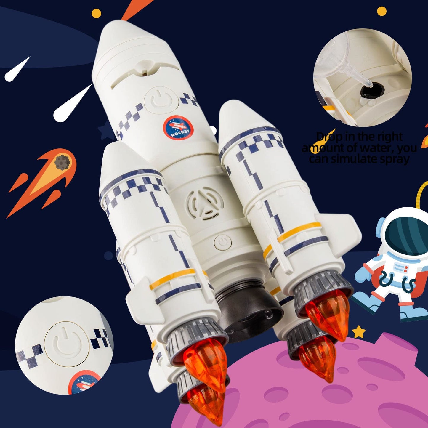 WAKAKAC Space Rocket Toys for Kids - 5-in-1 Adventure Set with 2 Astronauts, Projection Lamp & Space Shuttle Model Gift for Boys & Girls 3+