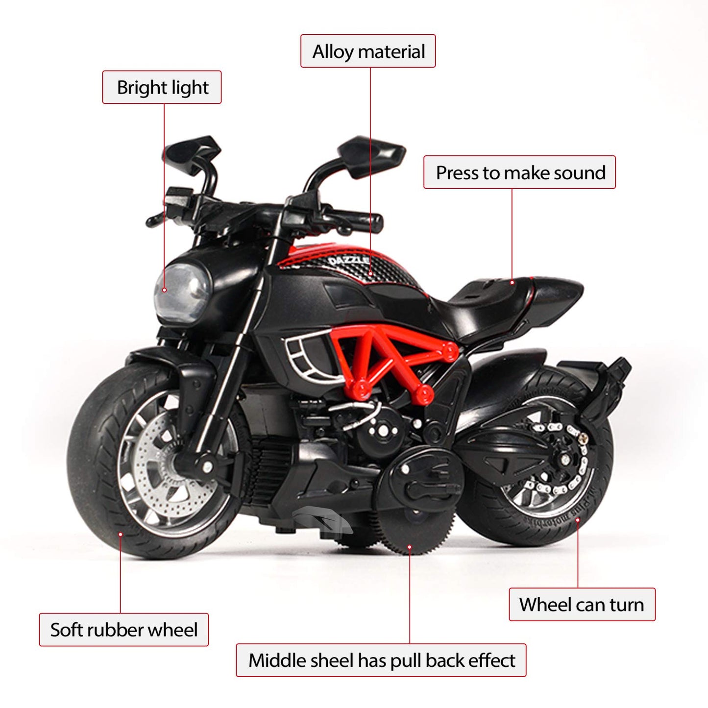 MING YING 66 Toy Motorcycle - Pull Back Toy Cars with Sound and Light Toy,Motorcycle Toy for Kids,Motorcycle Toys for Boys Age 3-9