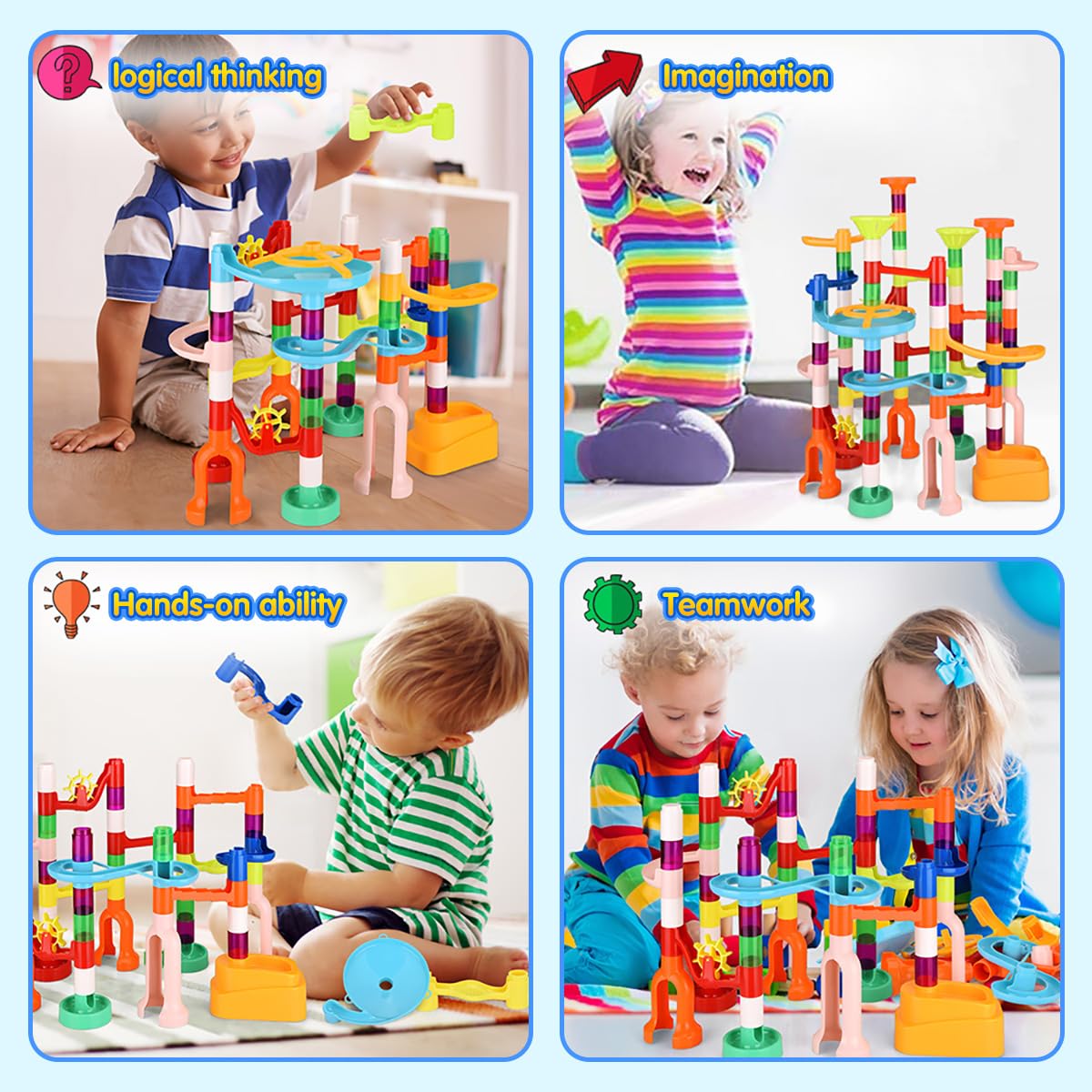 Marble Run for Kids,135 PCS Marble Maze Track Set - Educational Building Block Toys Set for Boys Girls STEM Learning (75 Blocks + 60 Marbles)