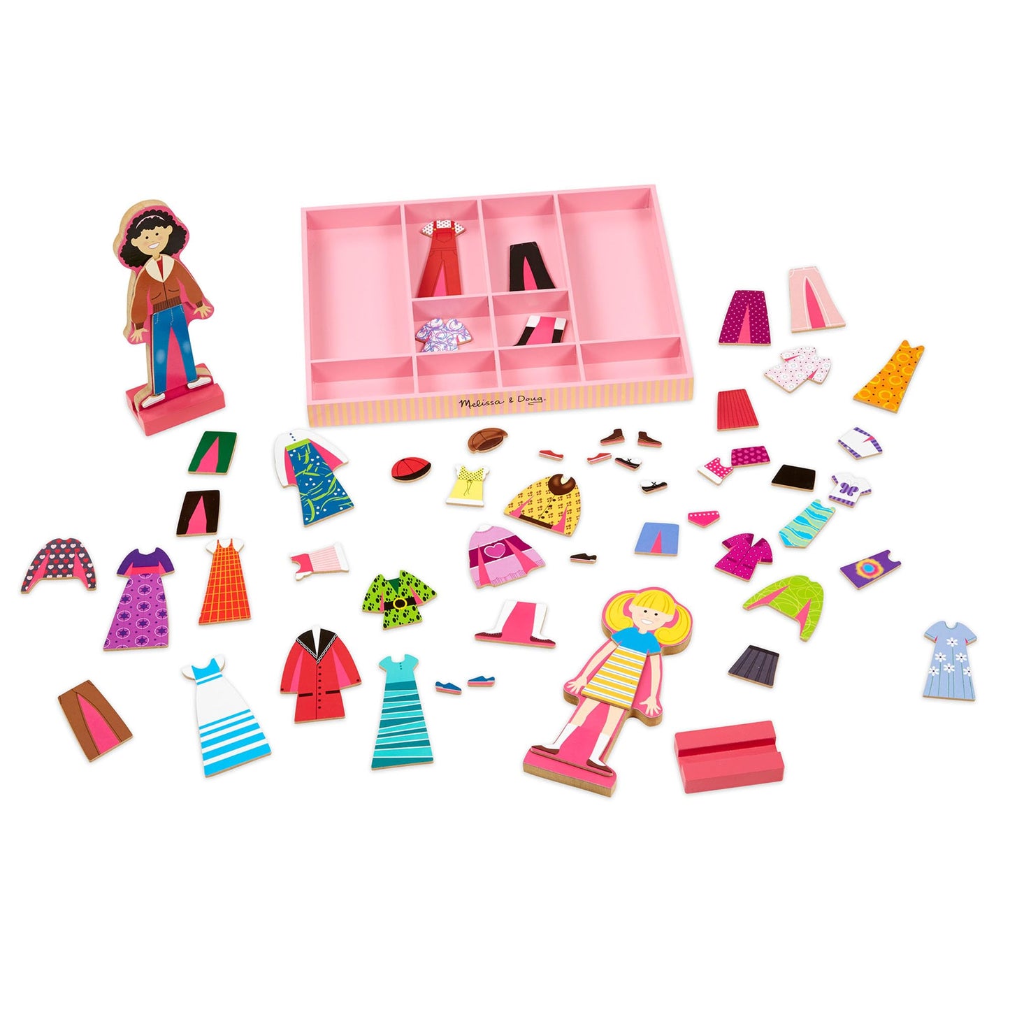 Melissa & Doug Abby and Emma Magnetic Wooden Dress-Up Dolls Play Set (55+ Pieces), Magnetic Dolls, Pretend Play & Preschool Toys for Kids 3+