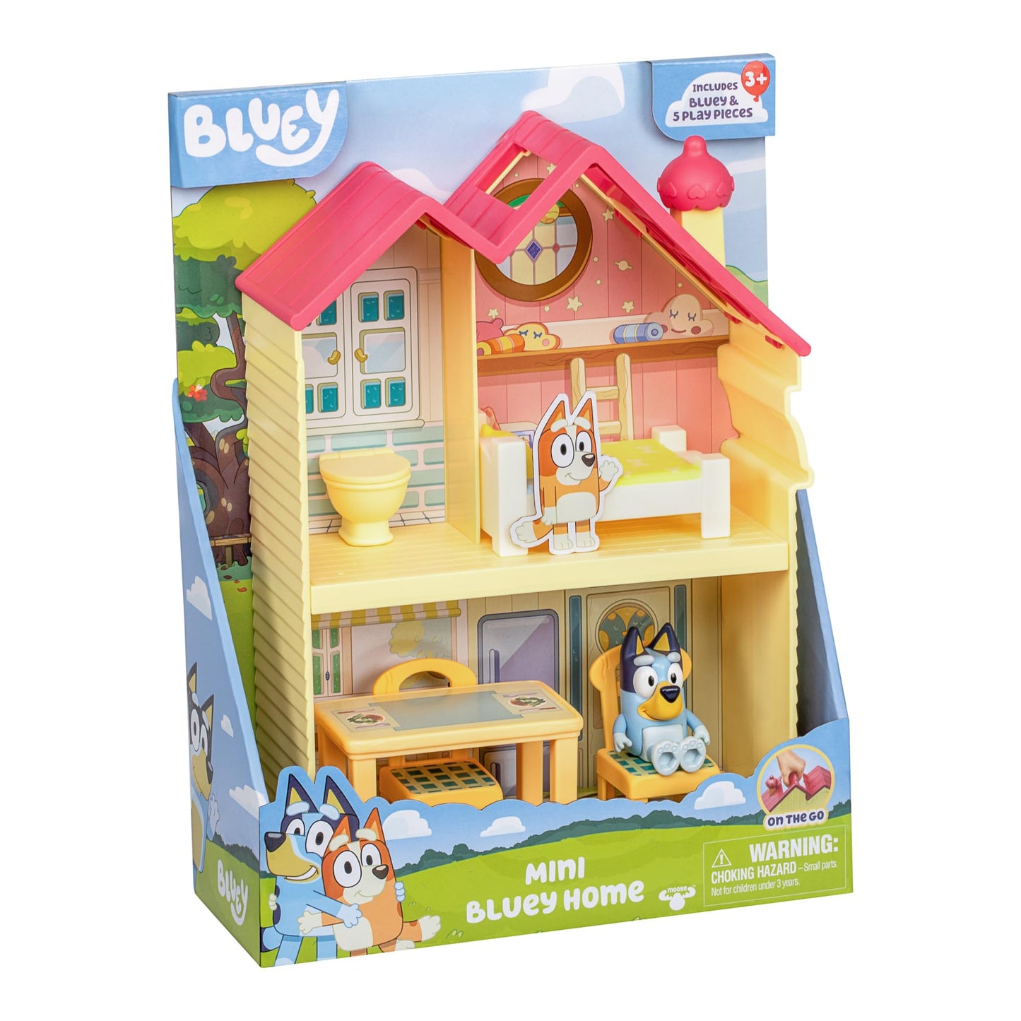 Bluey Mini Home Playset with Carry Handle – Compact House, 3 Rooms (Kitchen, Bedroom, Bathroom) + Figure & 5 Play Pieces