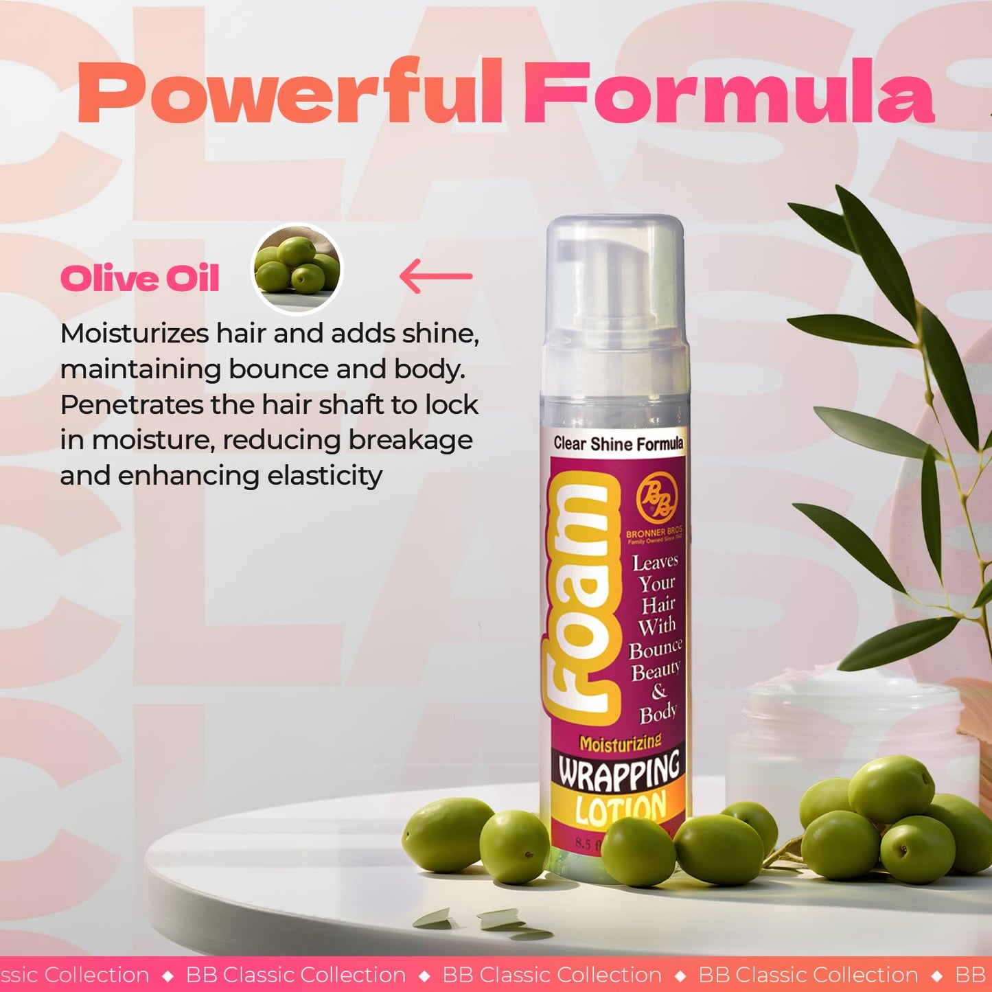 Bronner Bros BB Foam Wrap Lotion with Olive Oil | Moisturizing, Alcohol-Free Formula for Natural & Relaxed Hair | Defines Curls & Sets | 8 oz