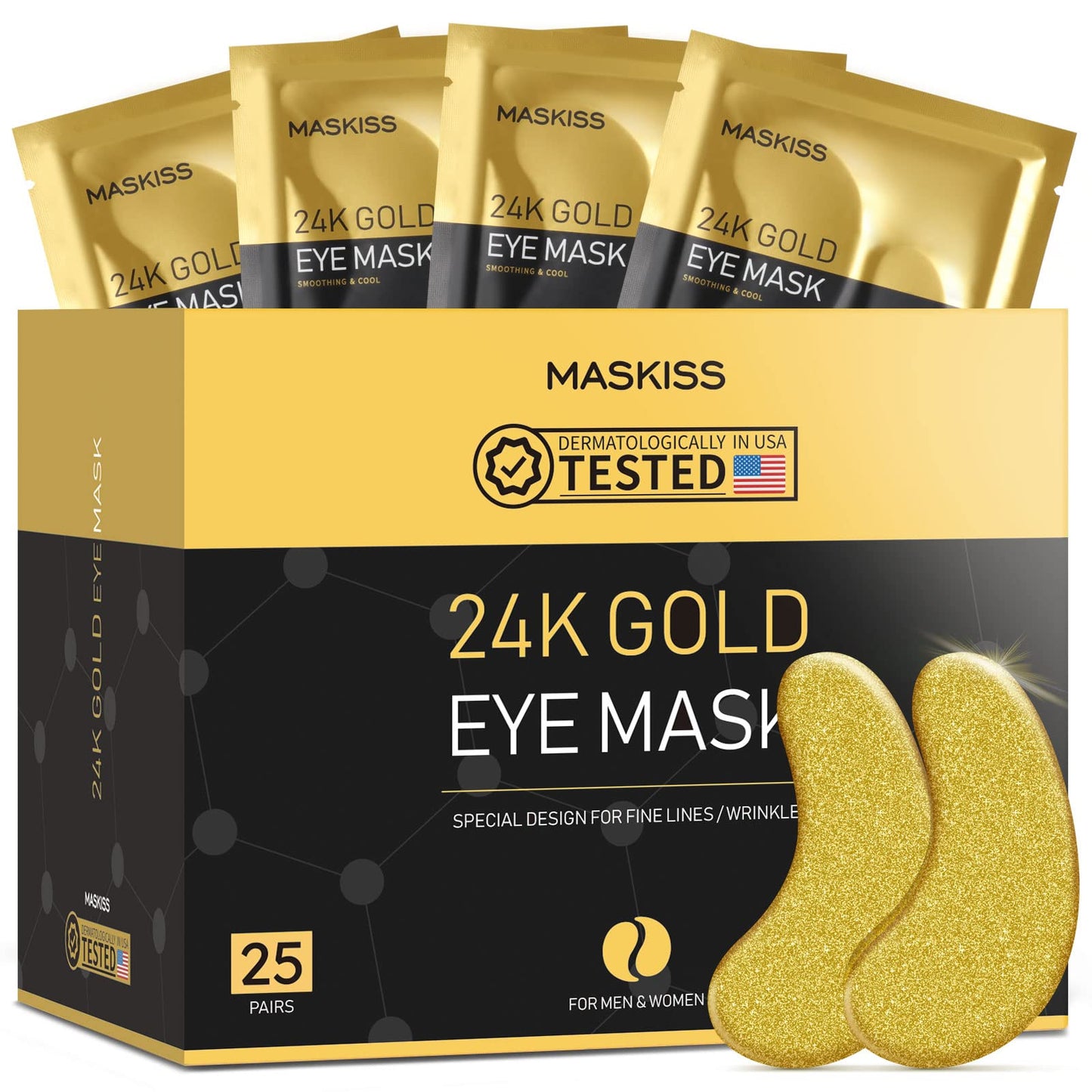 Maskiss 24K Gold Under Eye Patches (25 Pairs) – Collagen Eye Mask for Dark Circles, Puffy Eyes & Wrinkles, Hydrating Under Eye Skincare Treatment