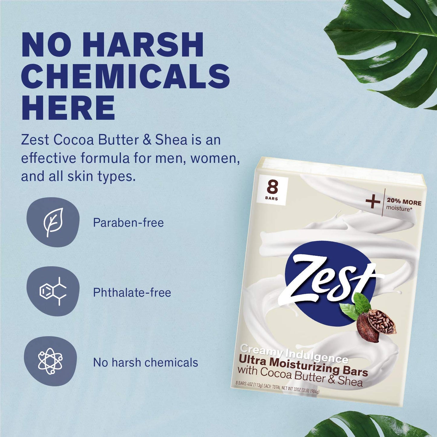 Zest Bar Soap 8-Pack – Enriched with Cocoa Butter & Shea, Ultra Moisturizing Cleansing Bars for Silky Smooth, Hydrated Skin