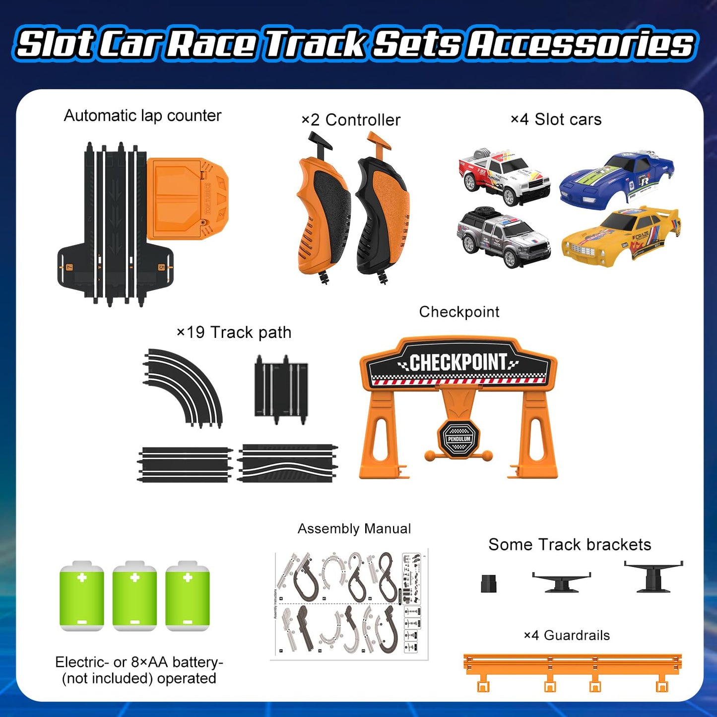 High-Speed Slot Car Race Track Set for Kids – 2 Cars, Dual Racing, Battery/Electric, Lap Counter, Toys for Boys & Girls Ages 4-12