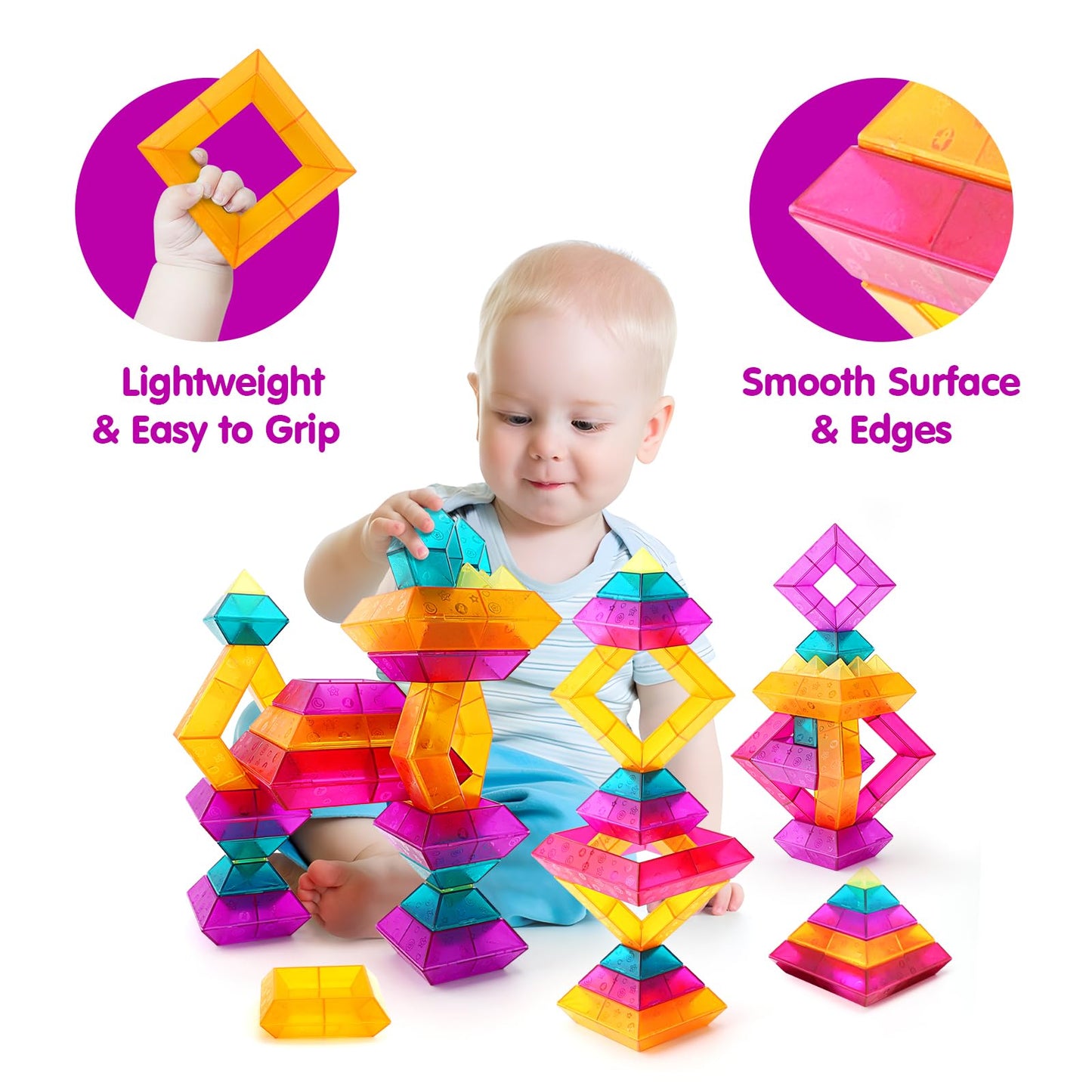 30-Pc Building Block Set for Kids Ages 3-6 – STEM Stacking Toys, Educational Preschool Learning, Light Table Fun for Toddlers