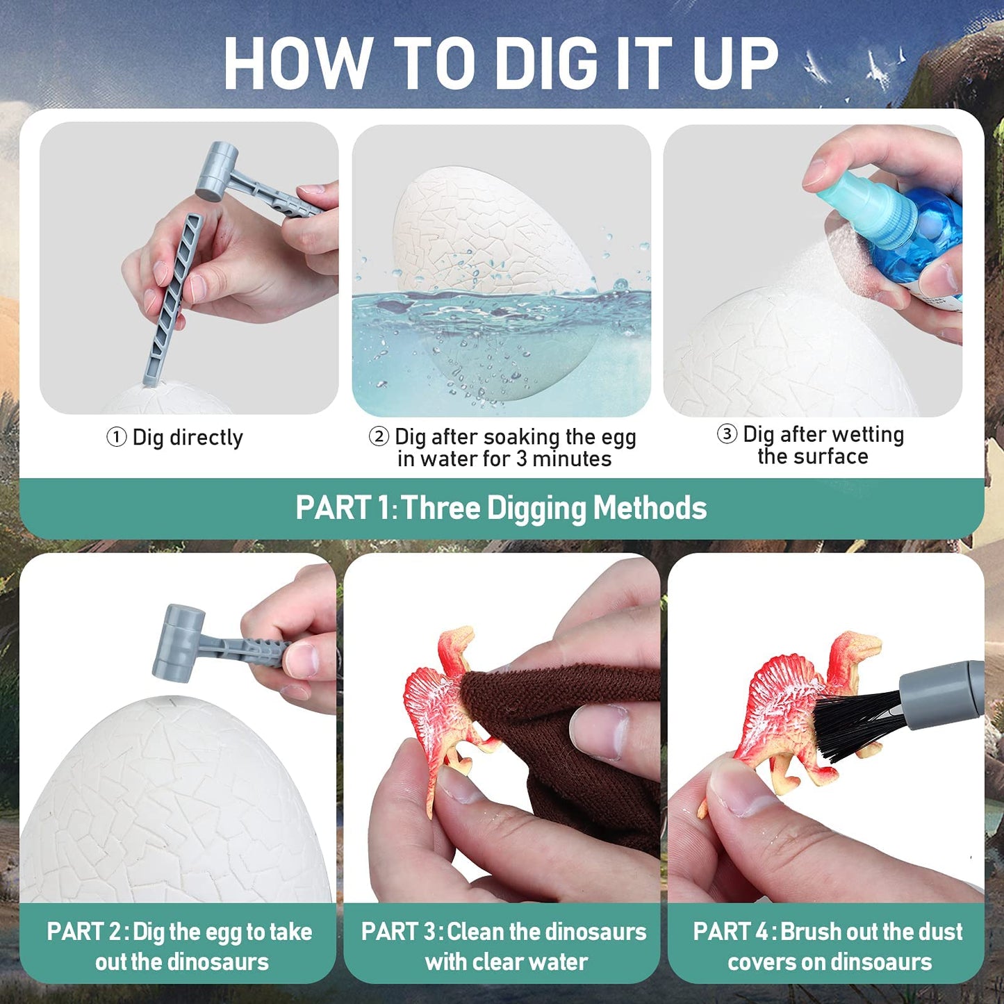 Woumserta Jumbo Dino Egg Dig Kit with 12 Dinosaur Toys – Excavation Playset for Kids 5-12, Birthday Gift for Boys & Girls