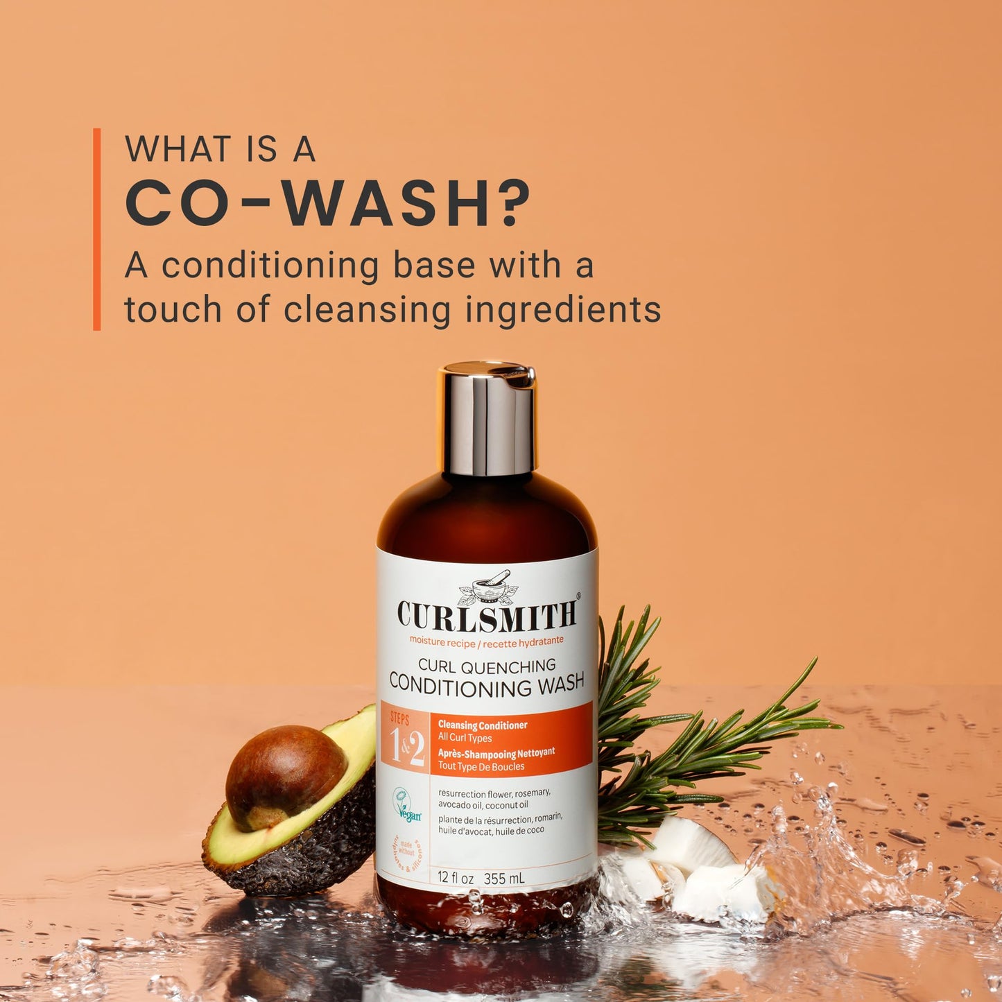 CURLSMITH Curl Quenching Conditioning Wash – Sulfate-Free Co-Wash Cleanser, Gently Hydrates & Nourishes All Curl Types, Vegan & Cruelty-Free, 3 oz