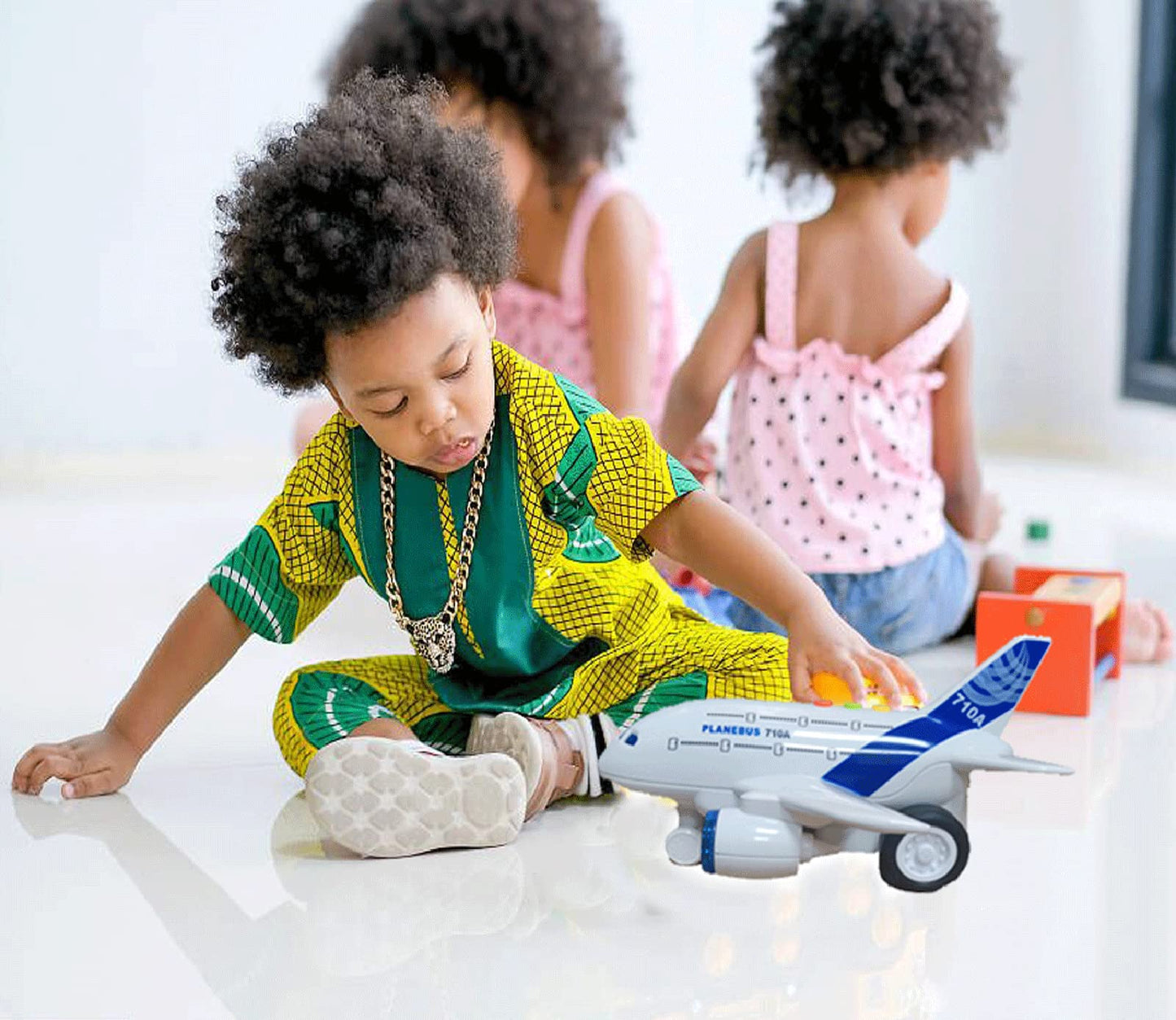 OCCAFY Friction Airplane Toy for Toddlers, 1:200 Scale Plane with Lights & Sounds, Fun Toy Vehicle for Boys & Girls