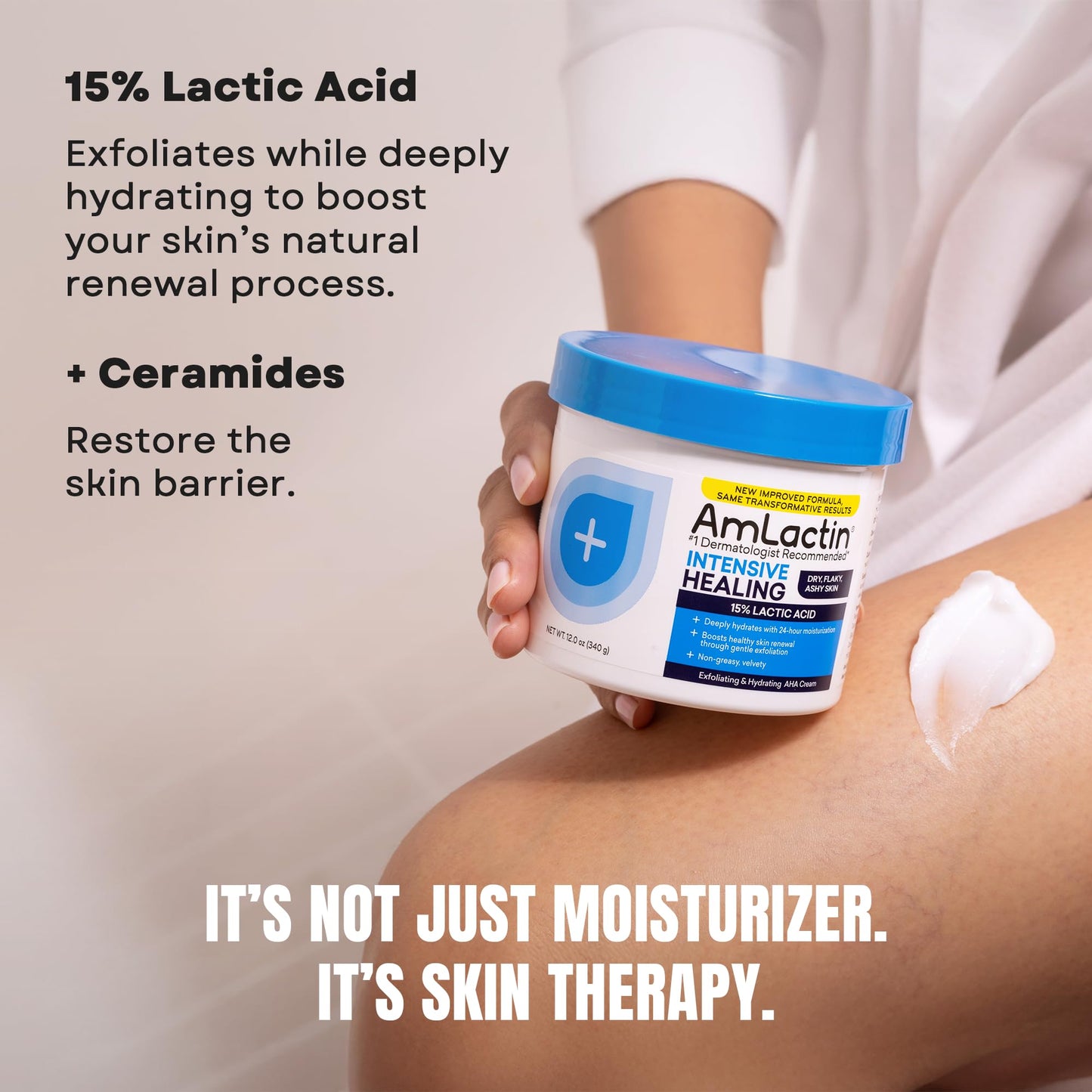 AmLactin Intensive Healing Body Cream 12 oz – 2-in-1 Exfoliator & Moisturizer with 15% Lactic Acid & Ceramides for 24-Hour Dry Skin Relief