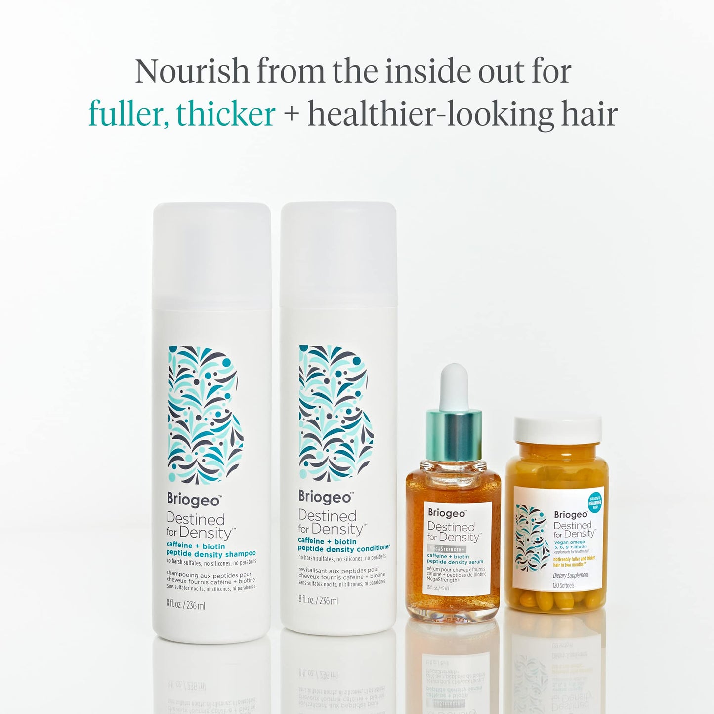 Briogeo Destined for Density Caffeine + Biotin Peptide Shampoo 8 fl oz | Boosts Thickness & Volume for Fine or Thinning Hair | Vegan & Cruelty-Free