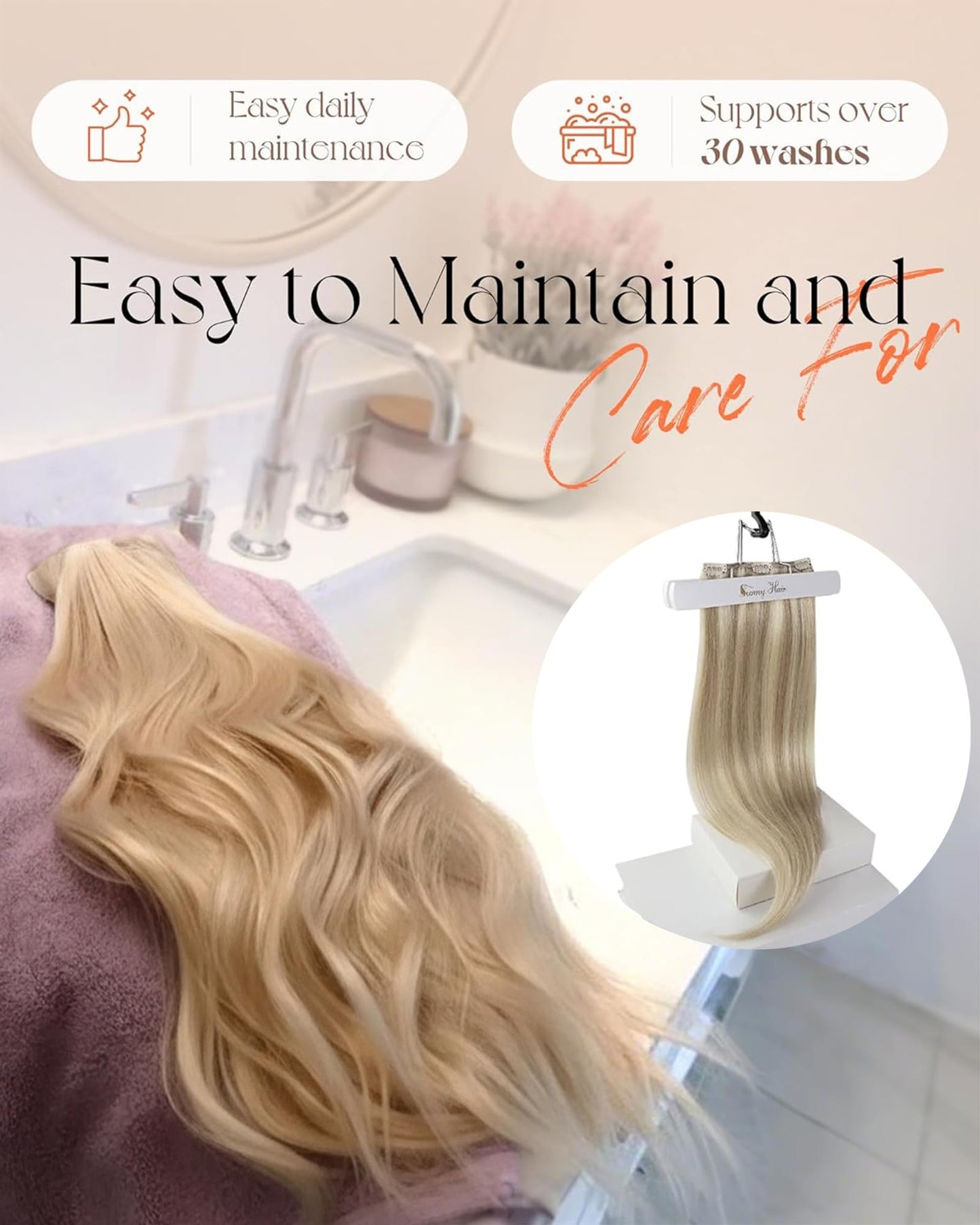 Sunny Clip-in Human Hair Extensions – 18" Straight Remy Real Hair, Golden Blonde with Light Blonde Highlights, Soft, Natural & Easy to Style