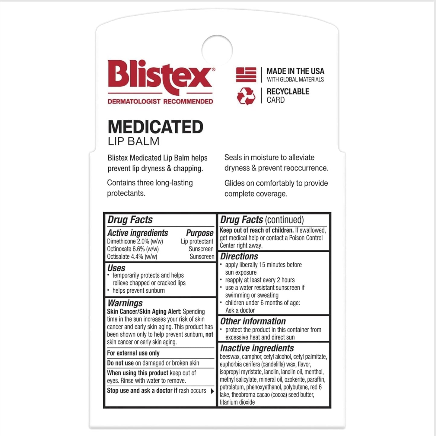 Blistex Medicated Lip Balm, 0.15oz – Hydrating, SPF 15, Prevents Dryness & Chapping, Moisture Seal, Easy Glide, 1 Pack