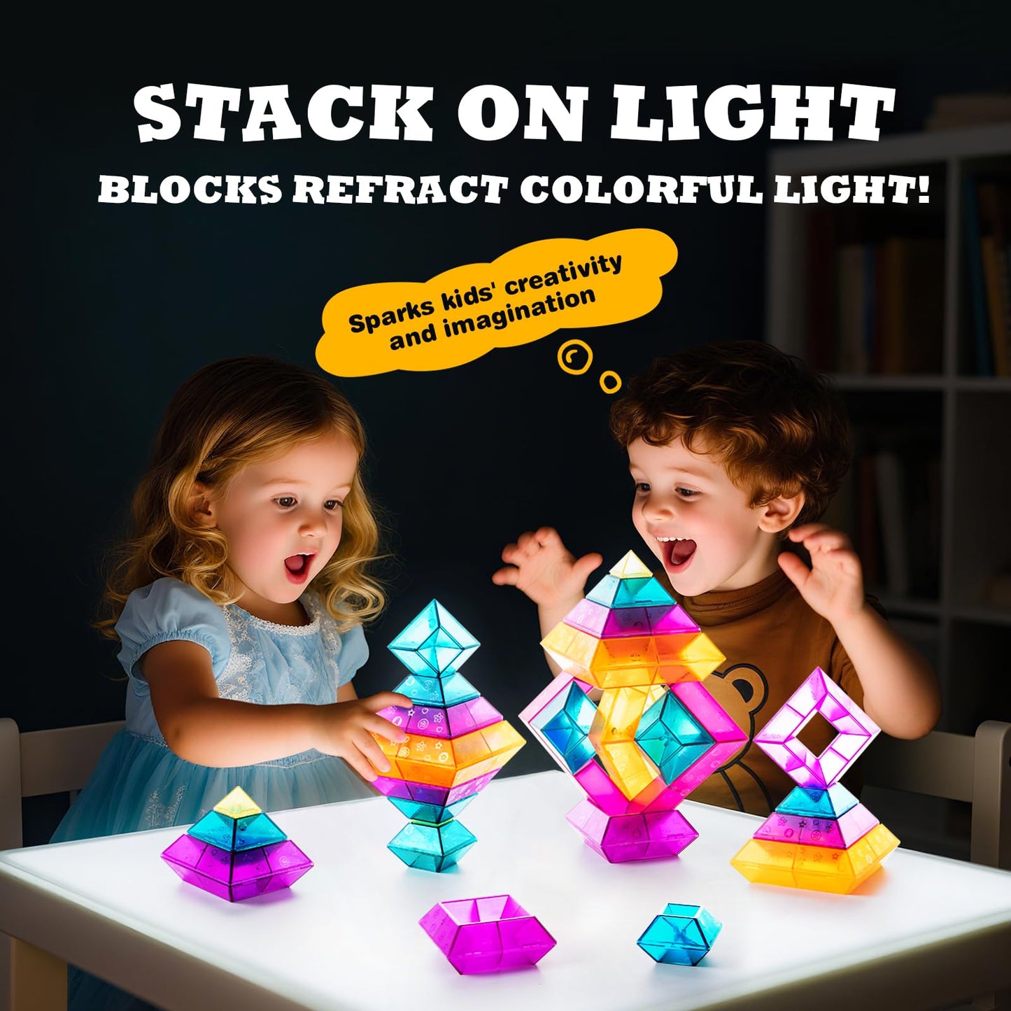 30-Pc Building Block Set for Kids Ages 3-6 – STEM Stacking Toys, Educational Preschool Learning, Light Table Fun for Toddlers