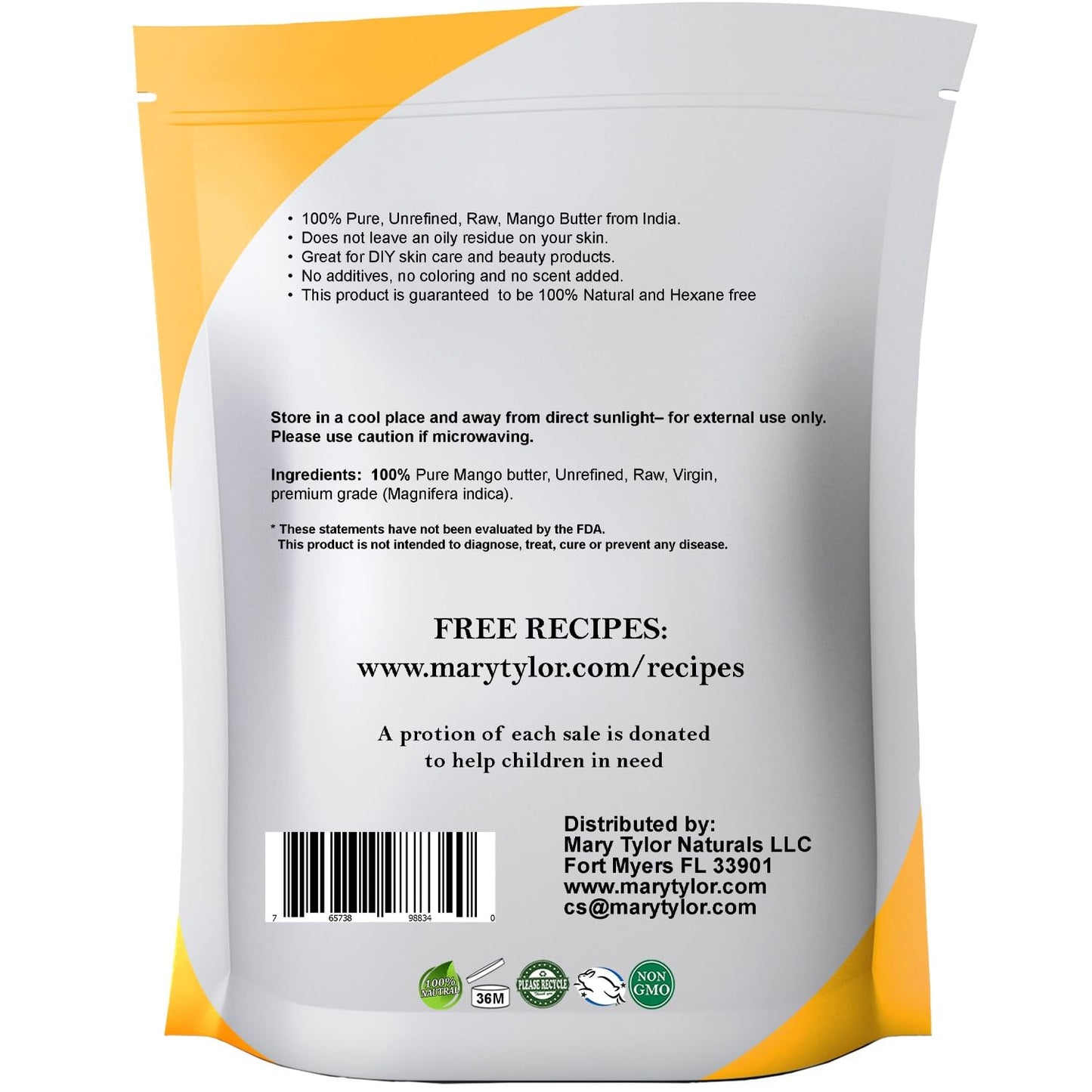 Mary Tylor Naturals Mango Butter 1 lb Cold Pressed, Unrefined,Raw Pure Mango Butter —