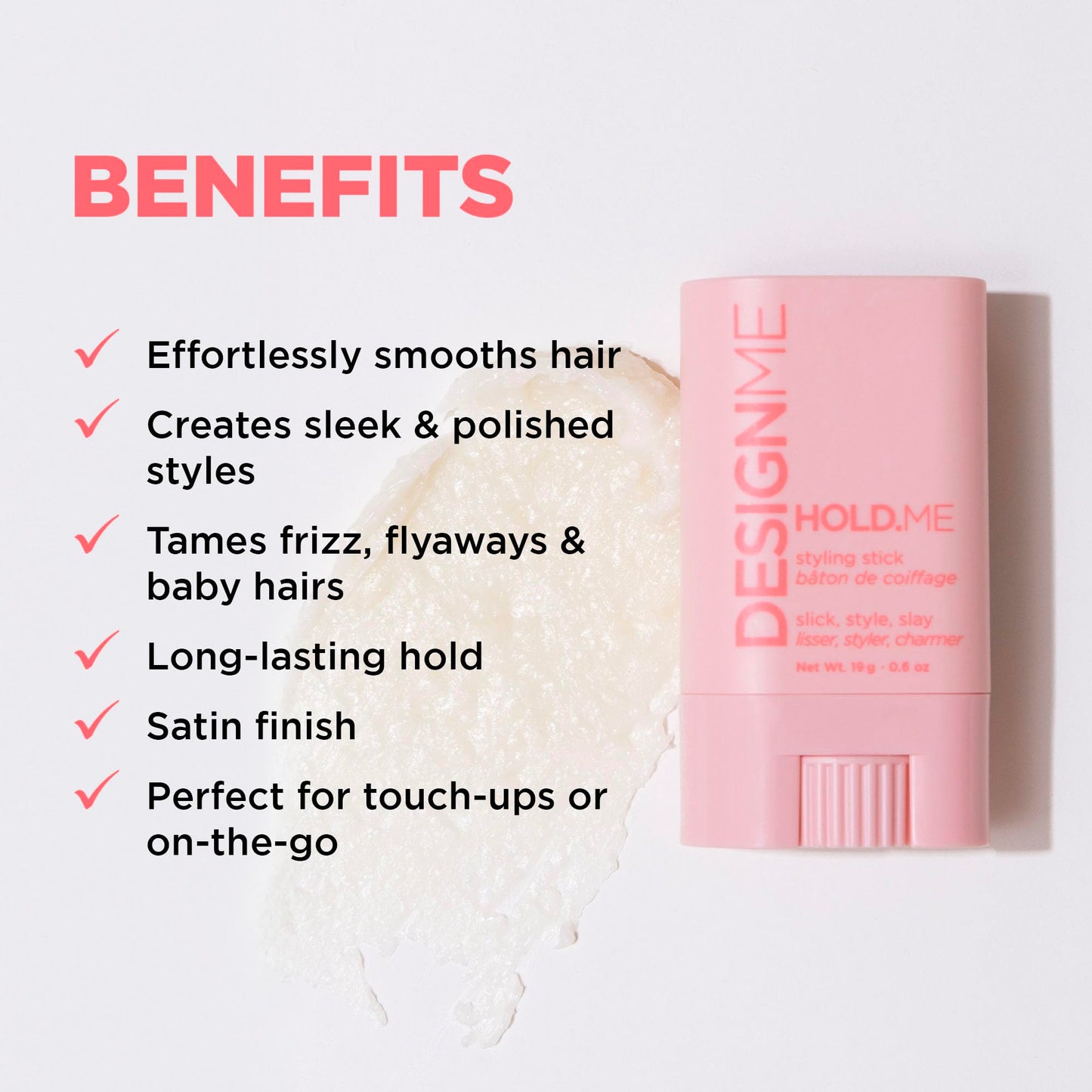 Design.Me HOLD.ME Styling Stick | Vegan Hair Wax Stick for Women | Controls Frizz, Tame Flyaways & Smooths Hair | With Long-Lasting Hold