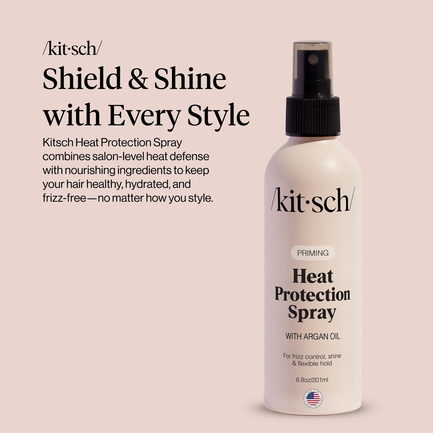 Kitsch Heat Protectant Spray for Hair with Argan Oil – Shields Up to 450°F – Fights Frizz, Adds Shine & Prevents Damage – 6.8 fl oz