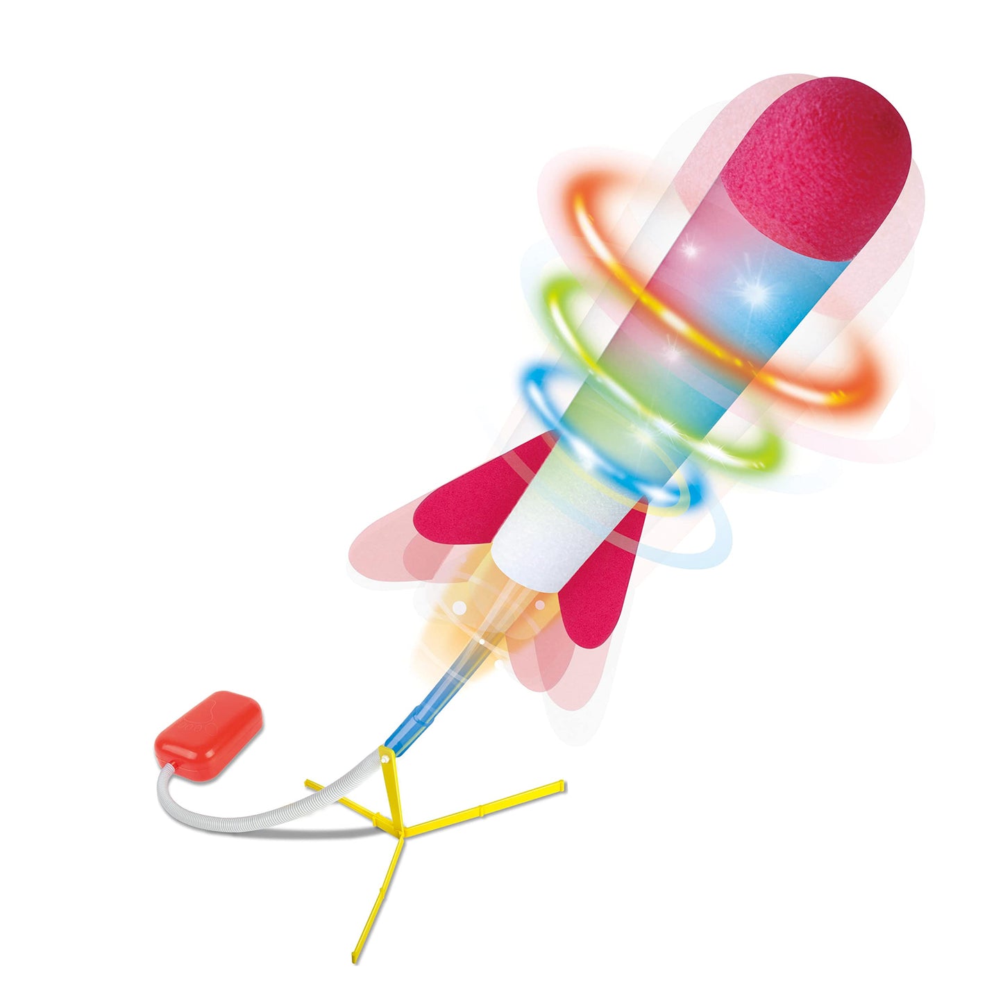 Play22 Kids Rocket Launcher Toy with LED Lights – Shoots 100+ ft, Includes 6 Foam Rockets in 3 Colors, Outdoor Fun Gift for Ages 3+