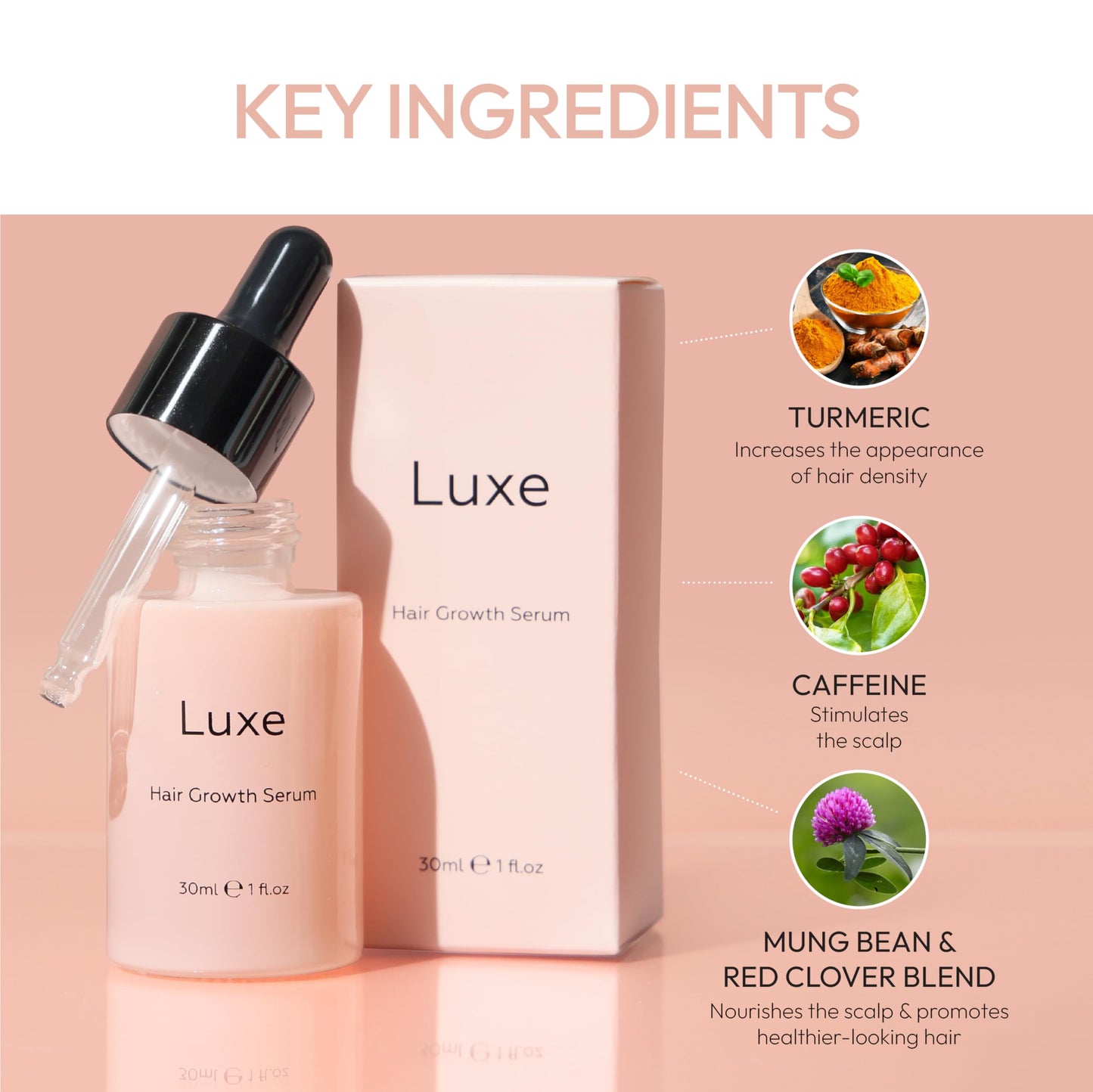 Luxe Cosmetics Hair Growth Serum 30ml – Advanced Formula for Women to Promote Thicker, Fuller & Shinier Hair – Nourishing Scalp Treatment for Dry Scalp