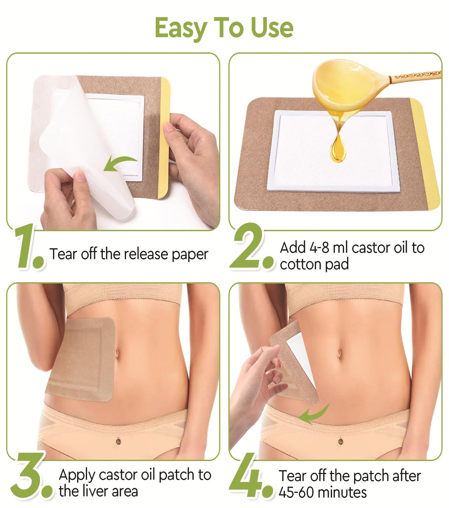 STFOCE 20pcs Disposable Castor Oil Pack Wraps – Organic Cotton, Self-Adhesive, Leak-Free, Skin-Safe for Stomach, Liver & Body