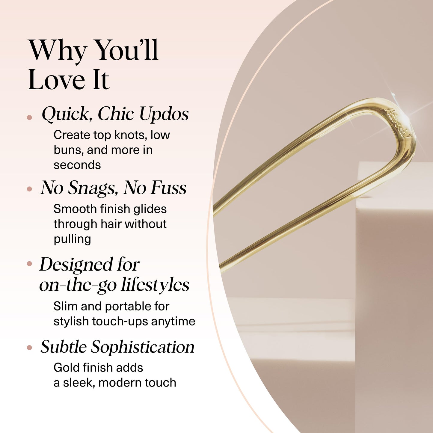 Kitsch French Hair Pin for Women – Elegant Gold Metal Hair Fork for Updos, Buns & Twists | Durable, Secure All-Day Hold, Comfortable Fit, 1pc