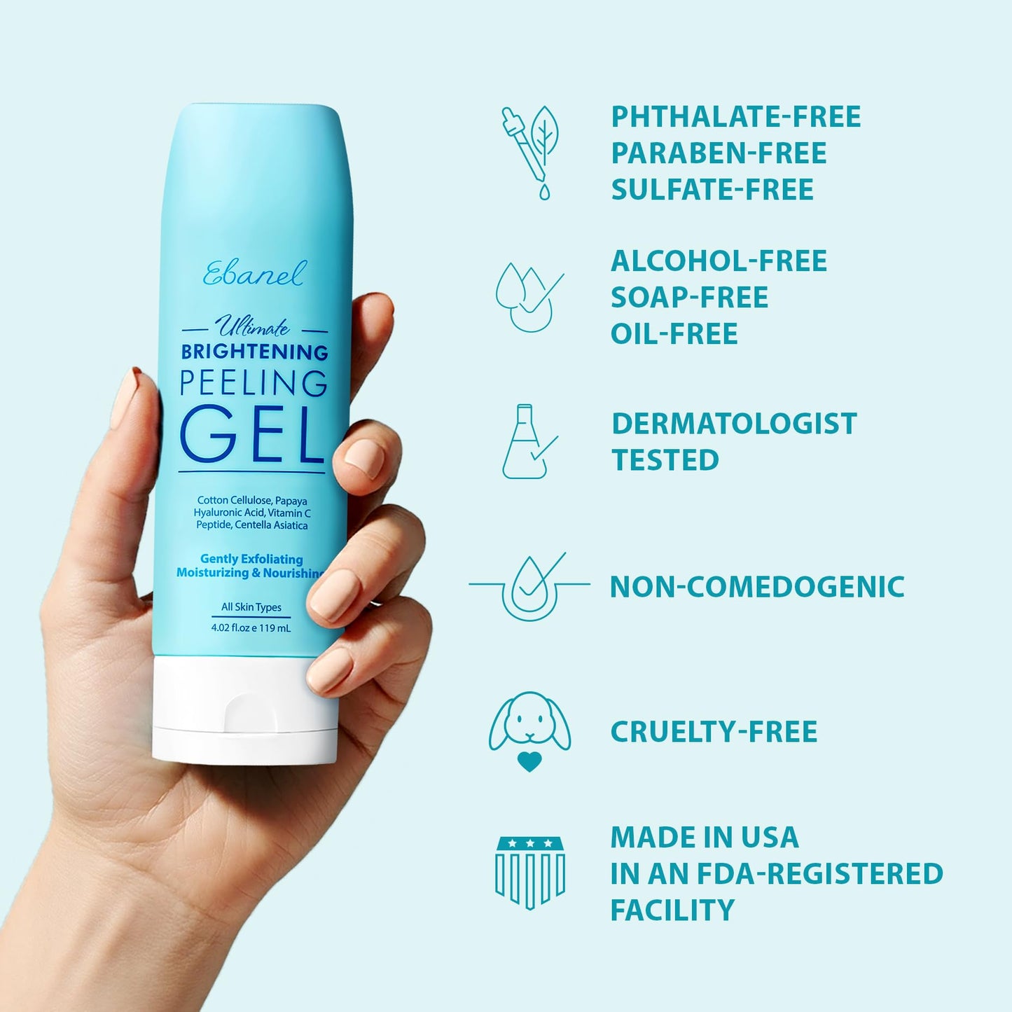 Ebanel Exfoliating Face Scrub & Peeling Gel – Brightening Moisturizing Cleanser with Centella, Hyaluronic Acid, Vitamins C & E