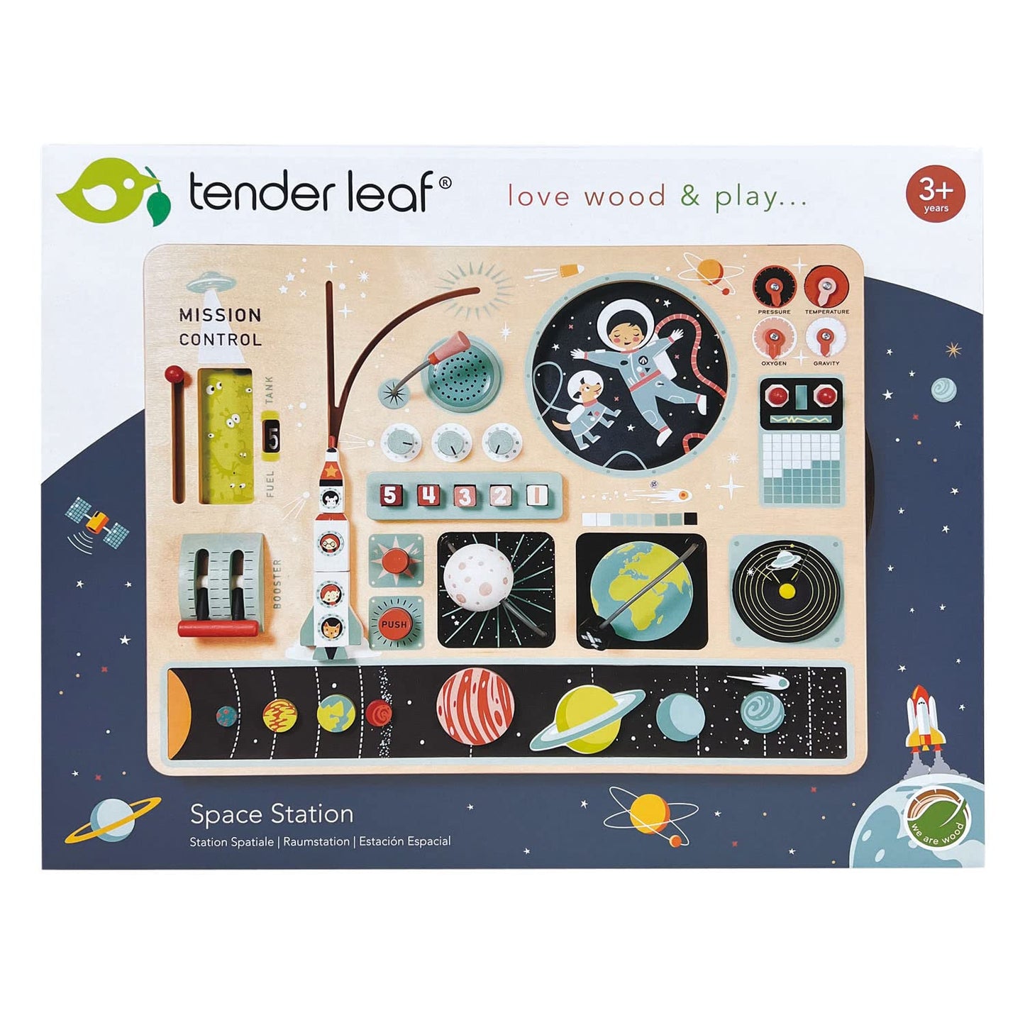 Tender Leaf Toys Wooden Space Station Playset – Rocket Dashboard, Inter-Galactic Mission Activities for Kids Ages 3+, Imaginative STEM Play