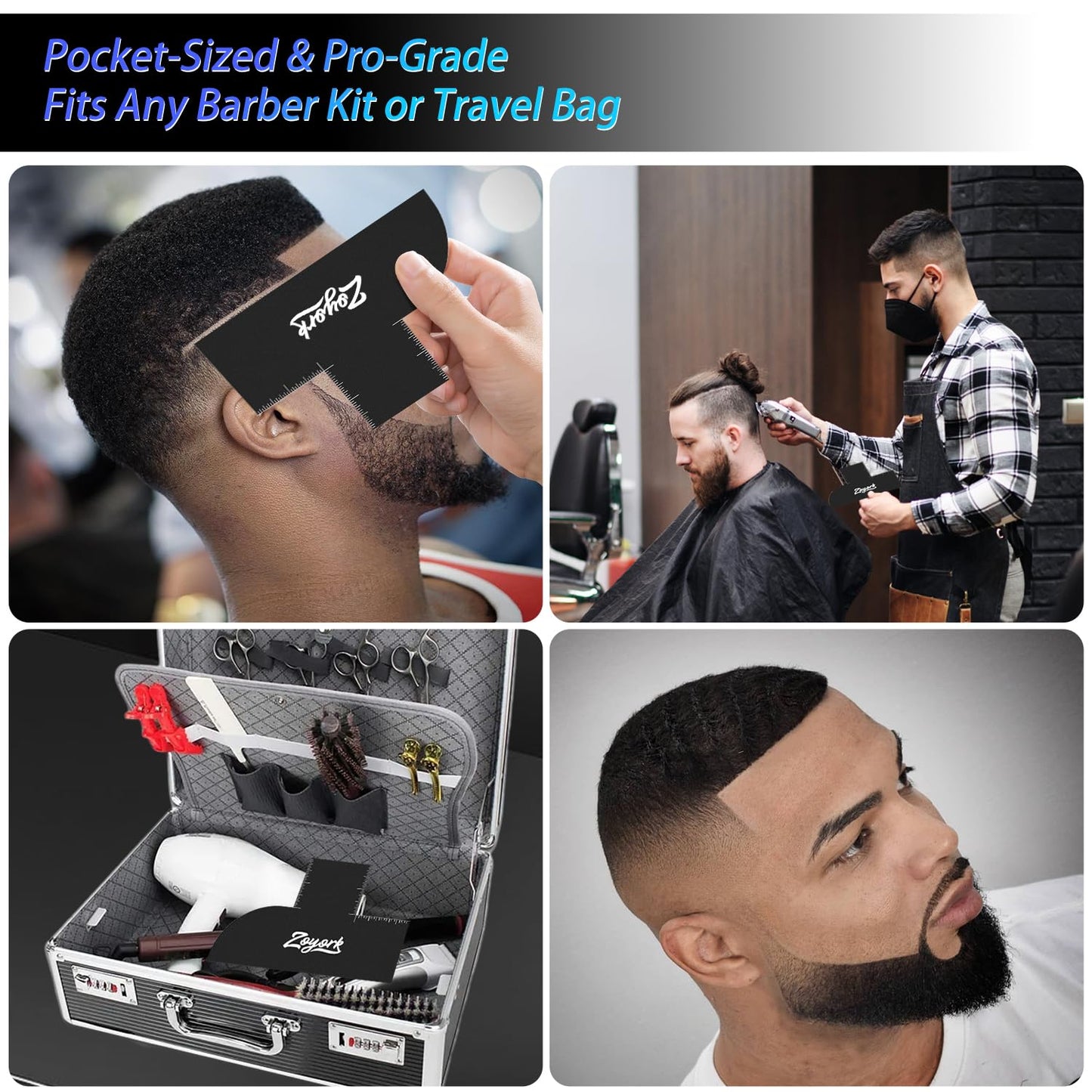 Zoyork Barber Enhancement Card – Hairline Stencil Template with Right Angle & Long Edges – Reusable Guide for Line-Ups, Fades & Edge-Ups (Black)