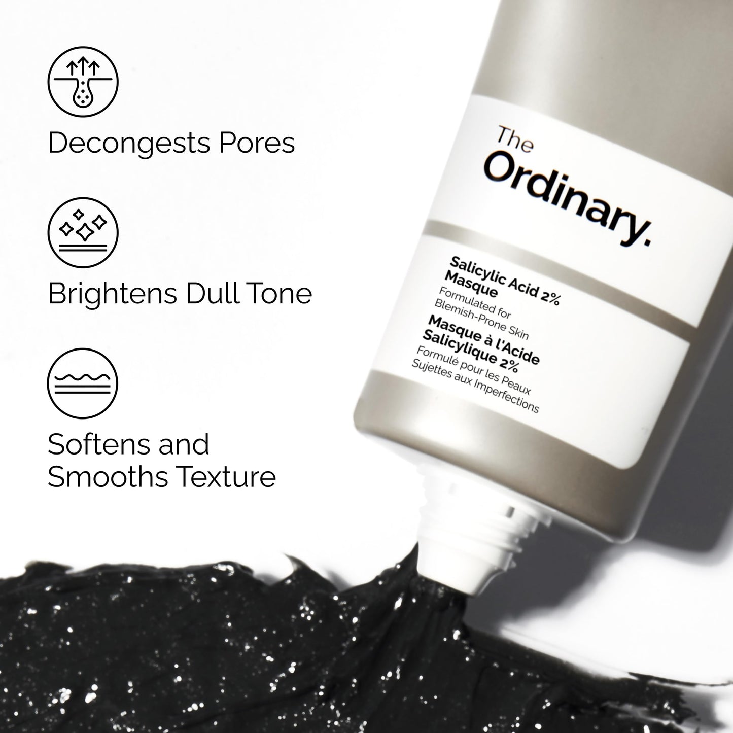 The Ordinary Salicylic Acid 2% Masque, Clarifying Charcoal & Clay Mask for Blemish-Prone Skin, 1.7 Fl Oz