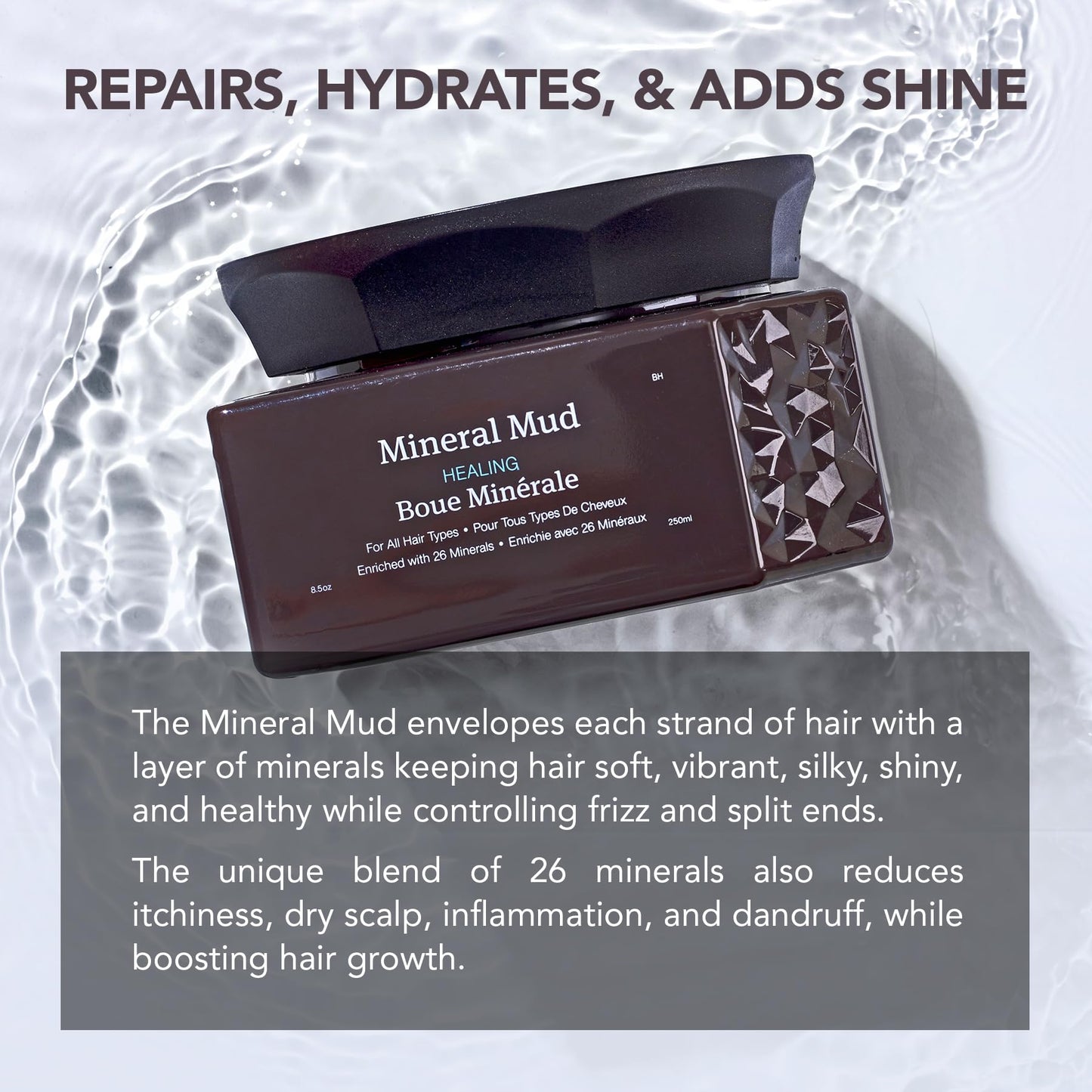 Saphira Mineral Mud Hair Mask, 34oz – Deep Repair for Dry, Damaged, Color-Treated Hair, Hydrates, Adds Shine, Sulfate & Paraben-Free