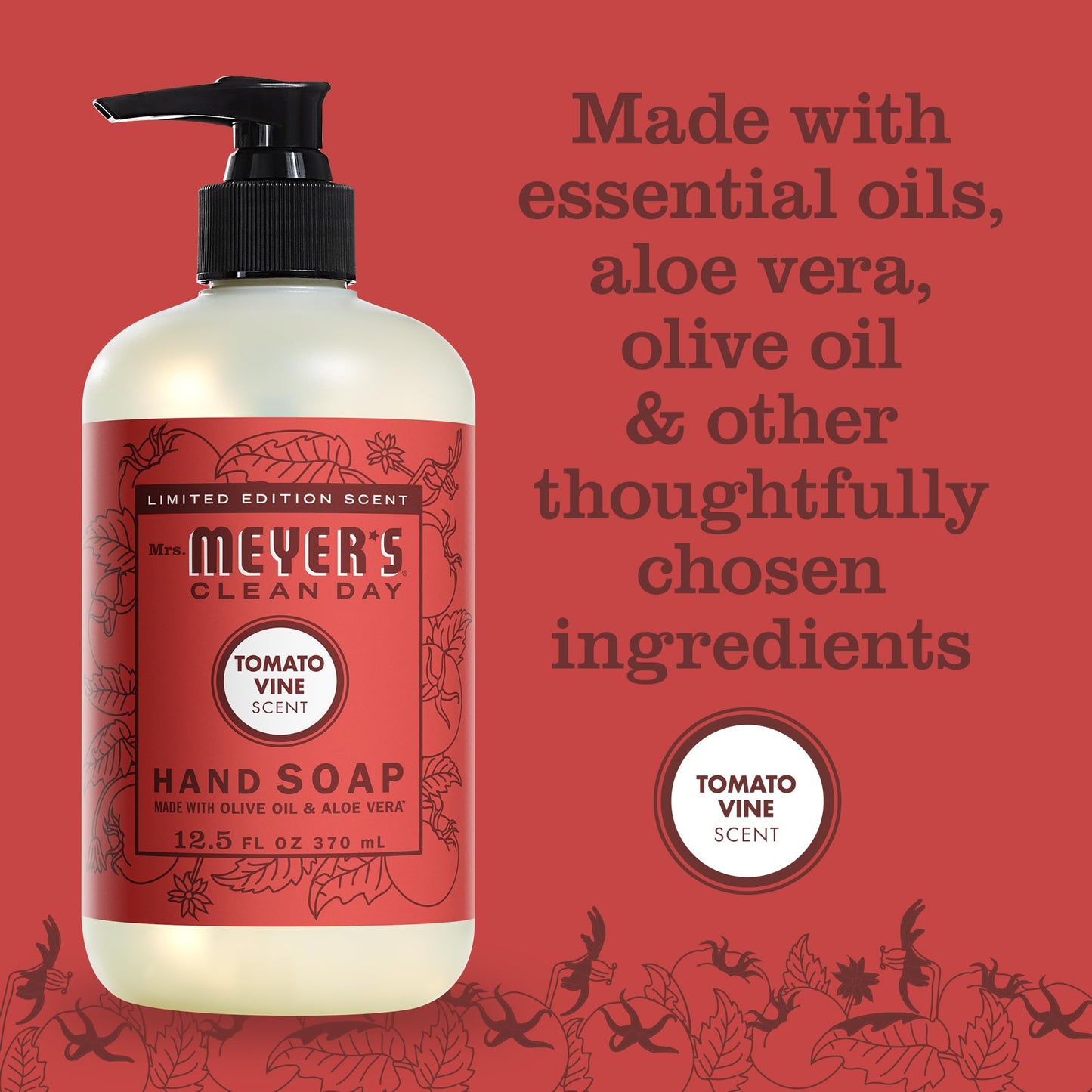 MRS. MEYER'S CLEAN DAY Liquid Hand Soap, Tomato Vine Scent, 12.5 Ounce Bottle