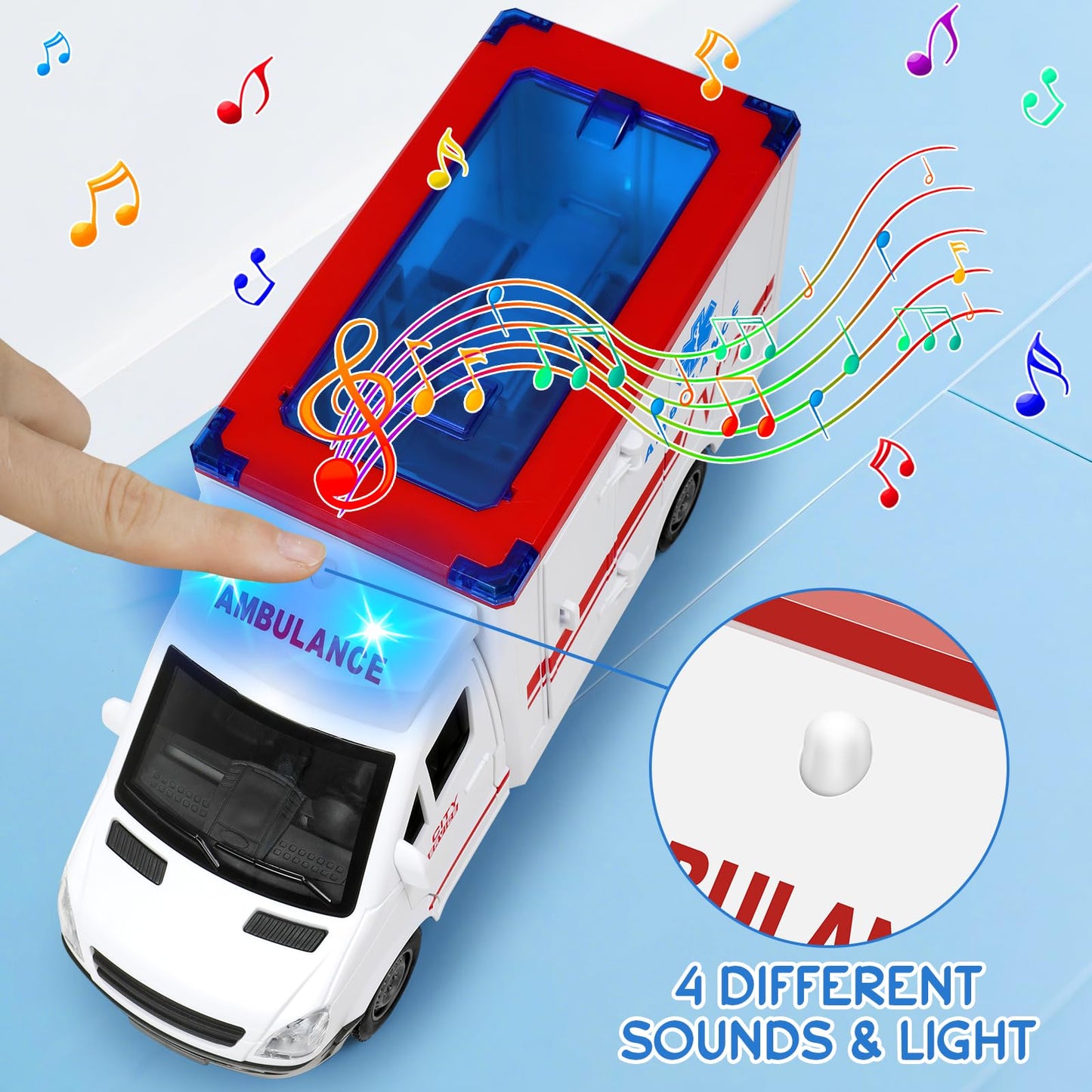 Friction-Powered Toy Ambulance for Kids 3-5, 4 Flashing Lights & Sound, Opening Doors, Hospital Playset Birthday Gift for Boys & Girls